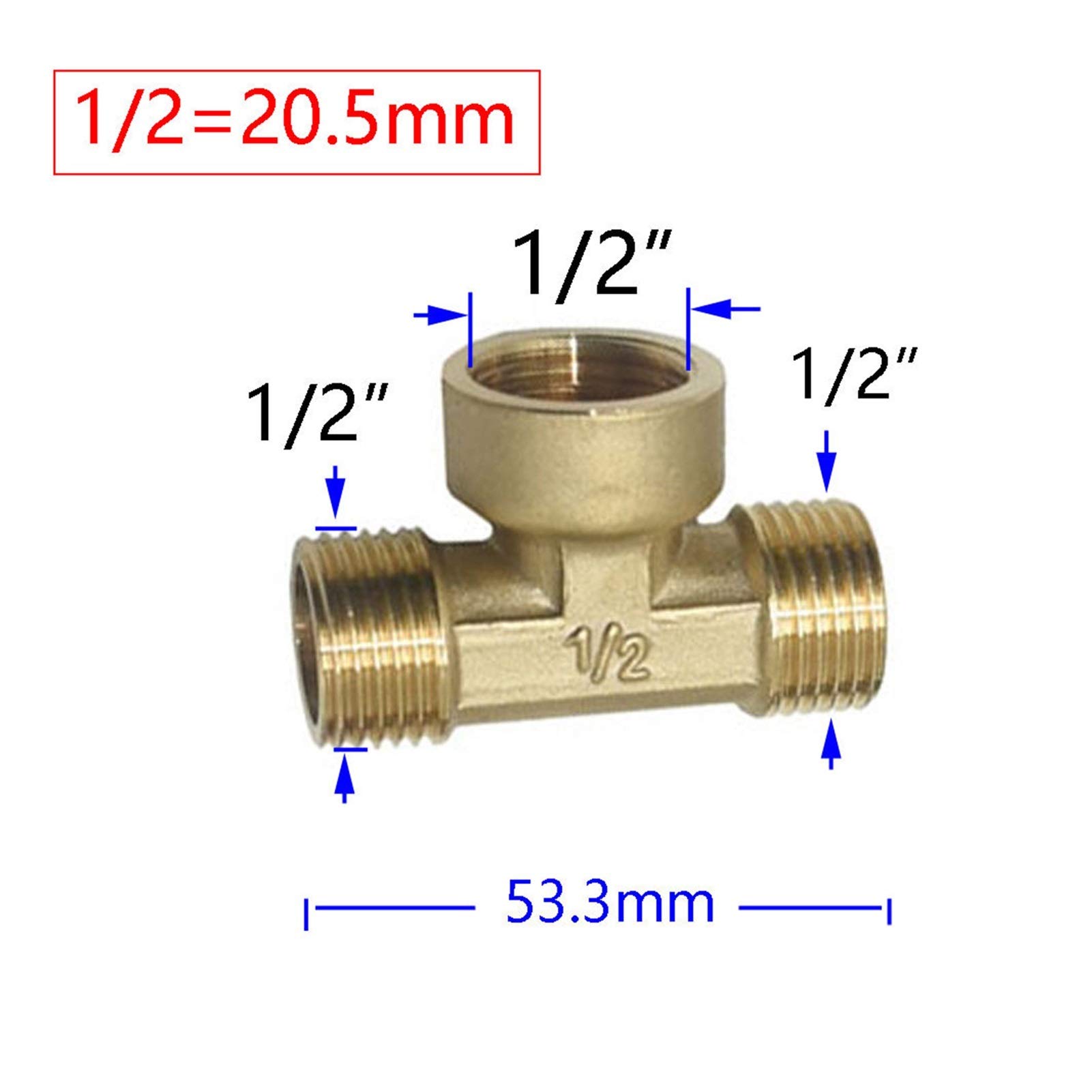 1/2 Inch Brass Garden Hose Tee Fitting - 3-Way Water Divider Adapter with 1/2