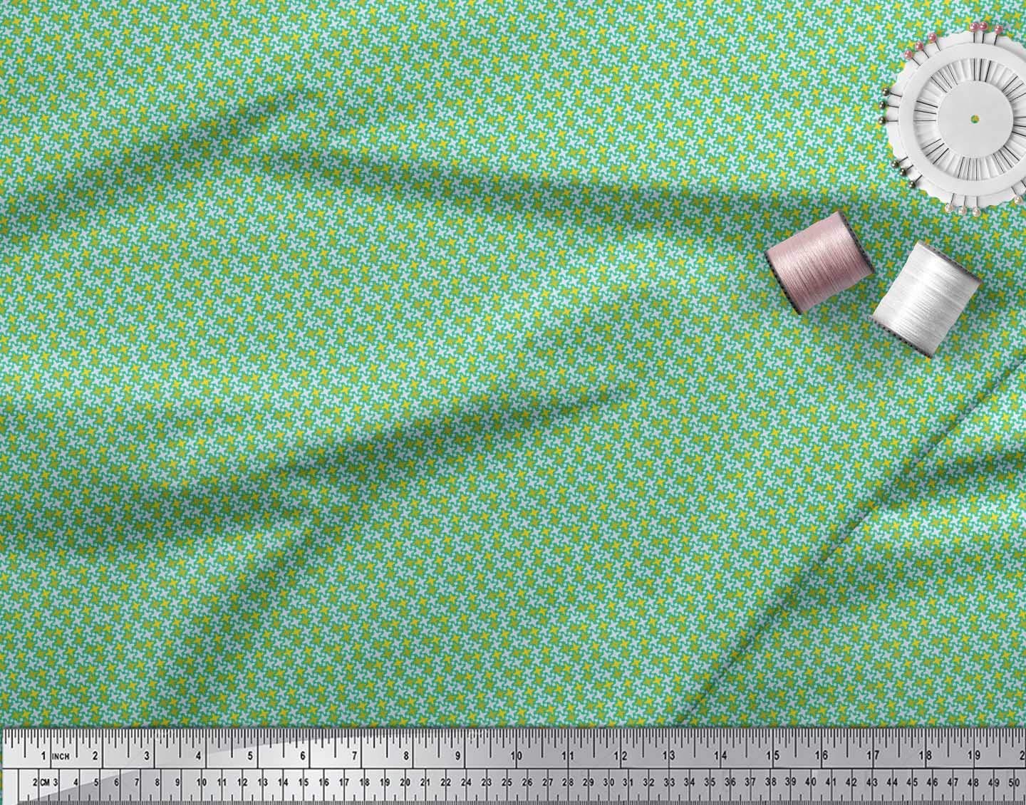 Soimoi 100% Cotton Canvas Fabric by The Yard - 56 Inch Wide Green Diamond & Cross Geometric Print - Premium Shirting Material for DIY Crafts, Upholstery, and Fashion Sewing Projects