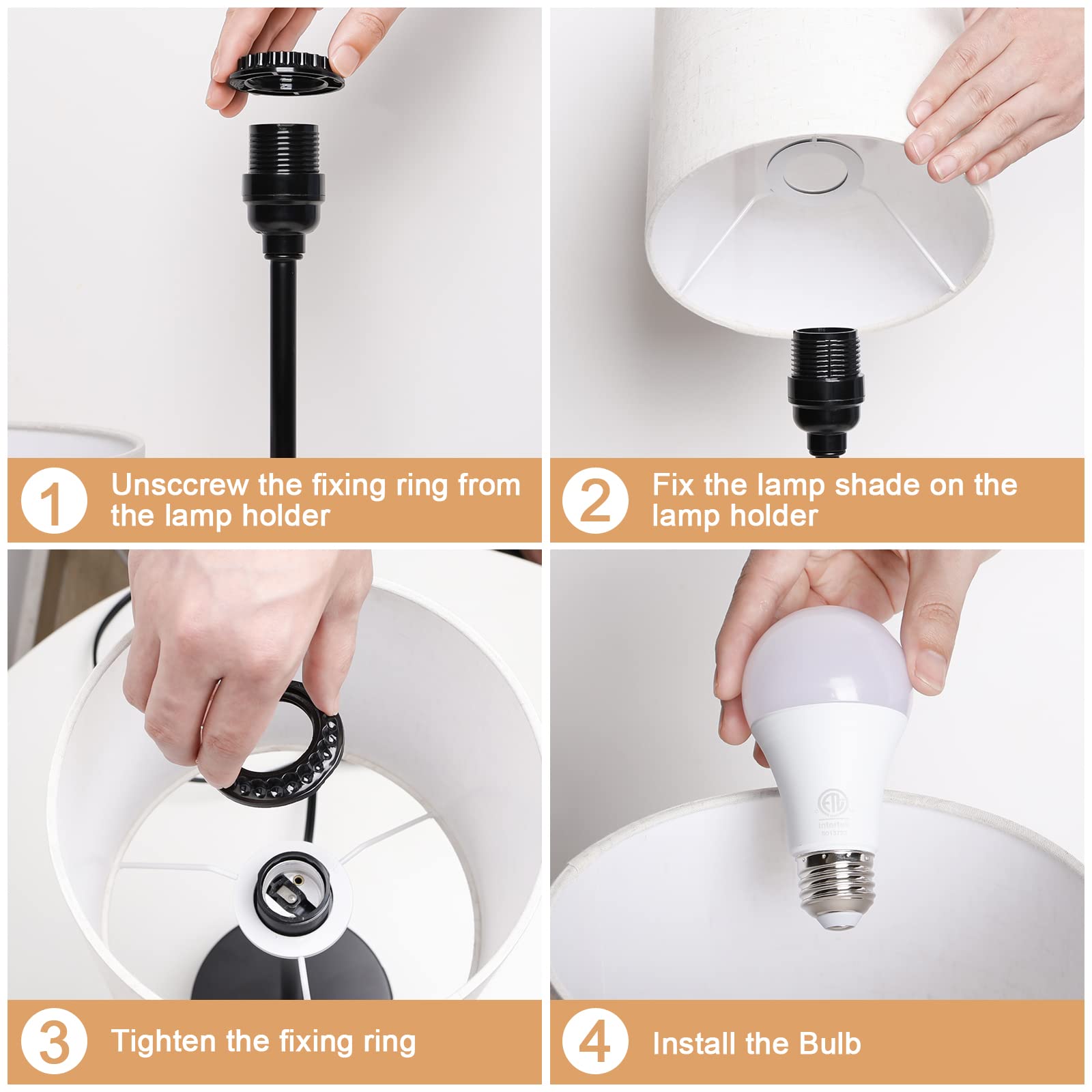 3-Way Dimmable Touch Table Lamp with Round White Lampshade - Set of 2 LED Bedside Lamps for Bedroom, Living Room, Dorm & Home Office - Perfect for Reading, Nightstand Lighting & Ambient Decor (Black)