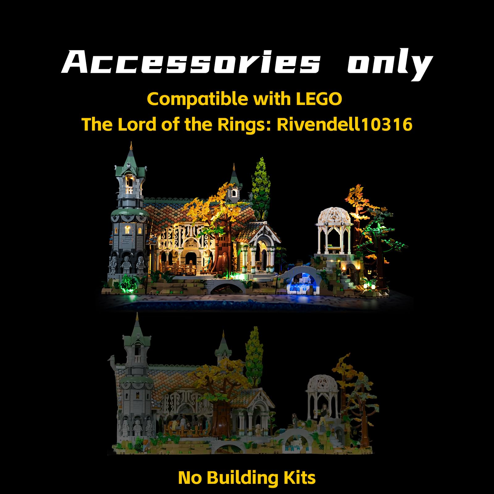 BrickBling LED Light Kit for Lego 10316 Rivendell Set - Compatible with Lord of The Rings Lego Building Blocks (Lights Only, No Model Included) - Perfect for Lego Display, Night Light & Home Decor