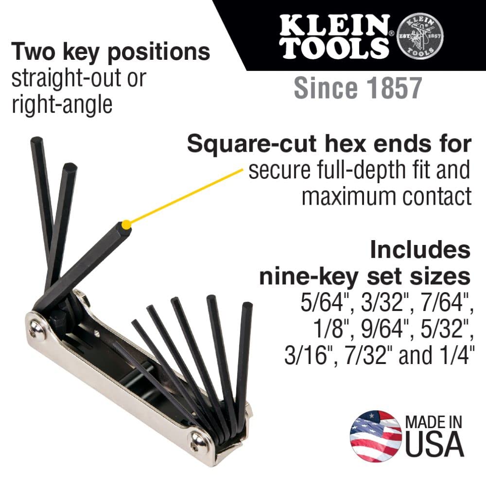 Klein Tools 3/16 Inch Hex Wrench - Durable Polycarbonate Handle & Alloy Steel Construction - Perfect for Automotive, Machinery & DIY Home Repairs