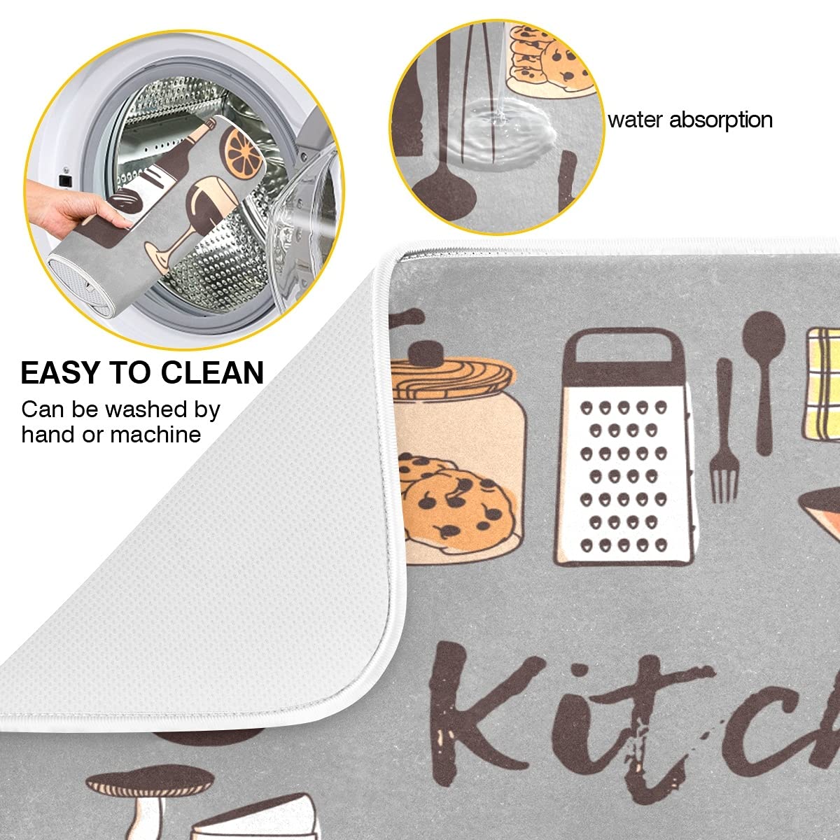 Microfiber Dish Drying Mat 18x24 - Grey Reversible for Kitchen Counter | Fast Absorbent Dishes Pad for Drain Rack & Counter Protection