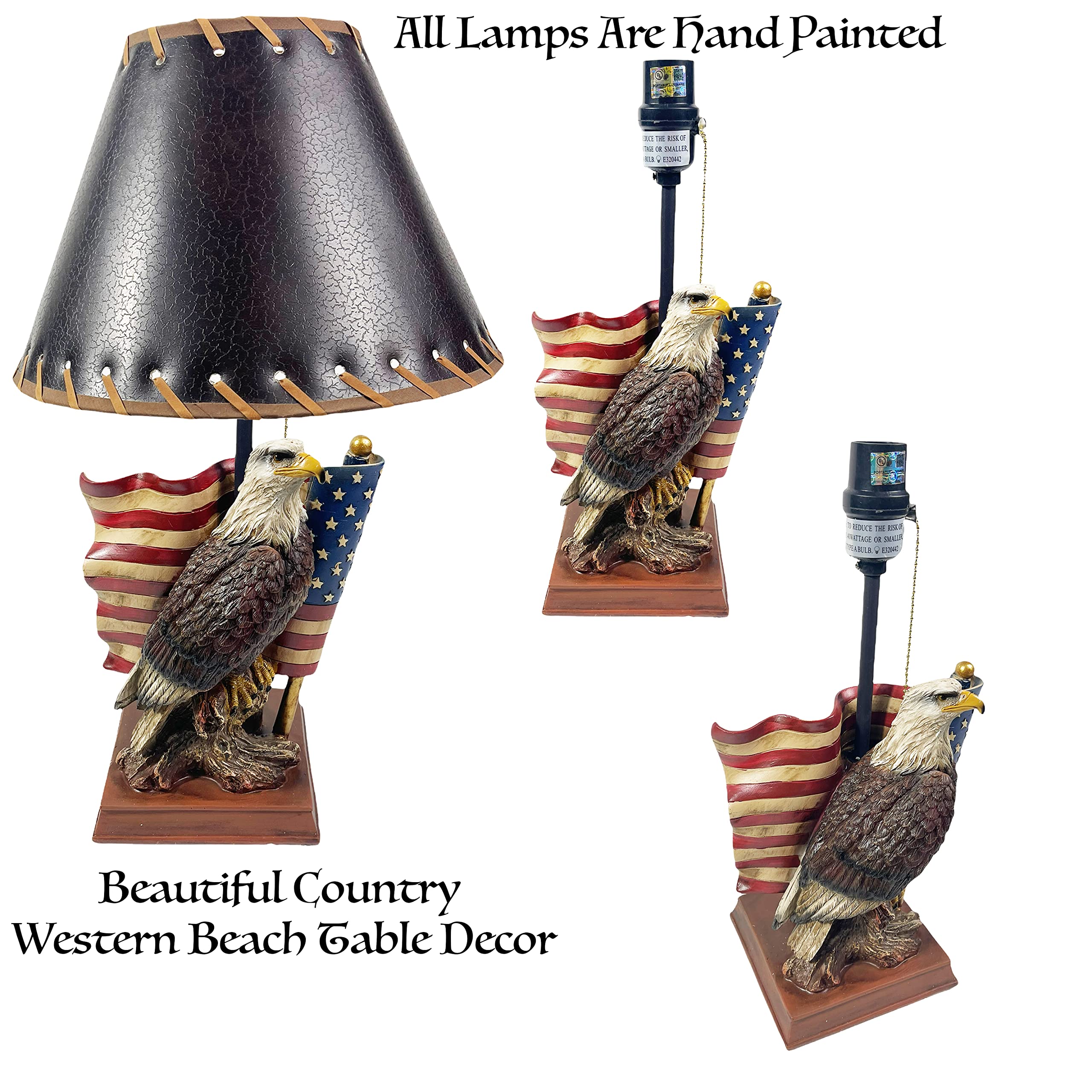 Patriotic American Bald Eagle & USA Flag Table Lamp - Eagle Statue Desk Lamp for Office, Bedroom, Military Pride Decor - Perfect Gift for Veterans Day, Independence Day & Home Decor