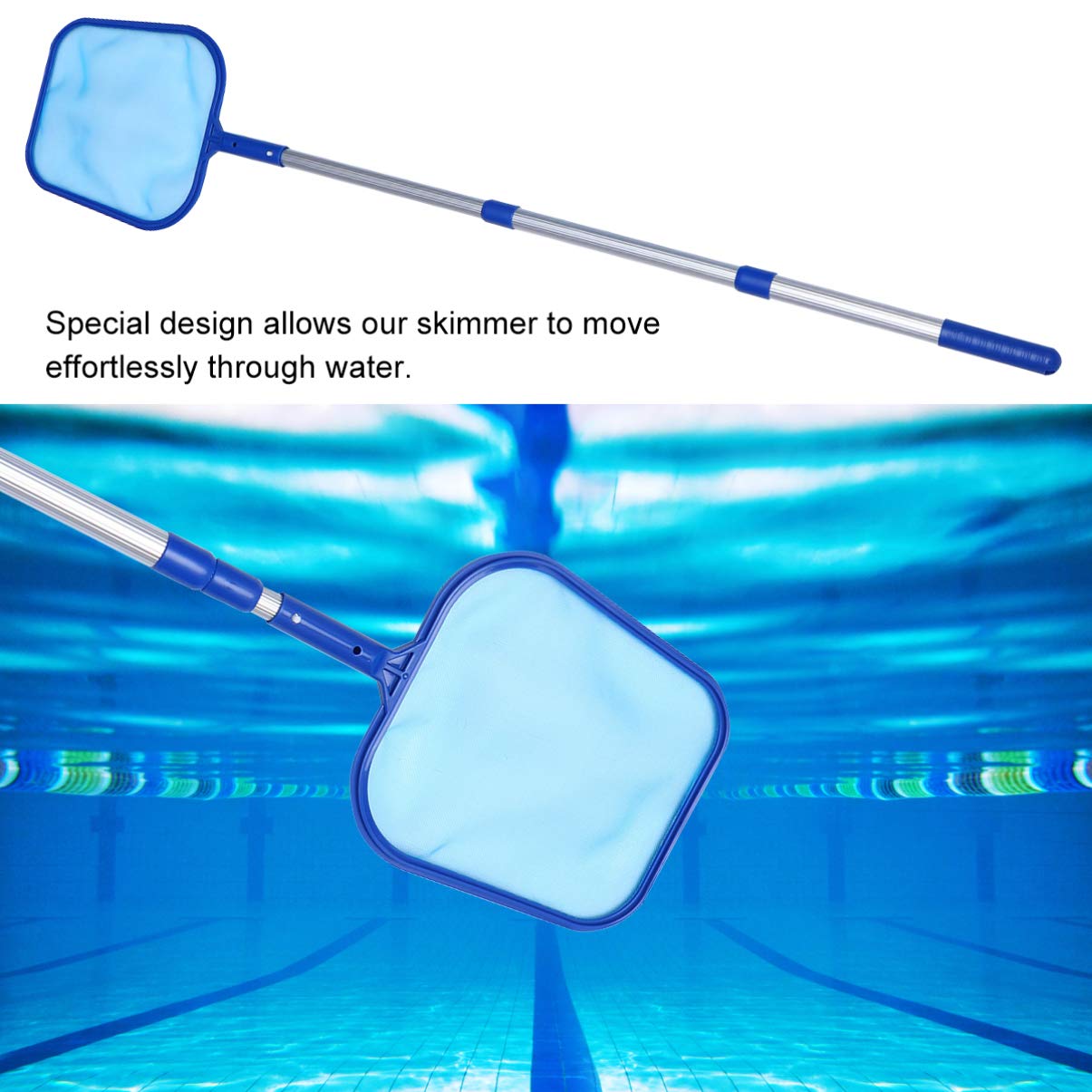 Foldable Adjustable Swimming Pool Cleaning Net - Aluminum Mesh Pool Cleaner for Leaves, Fish, and Debris | Ideal for In-Ground & Above-Ground Pools, Spas, and Backyard Maintenance
