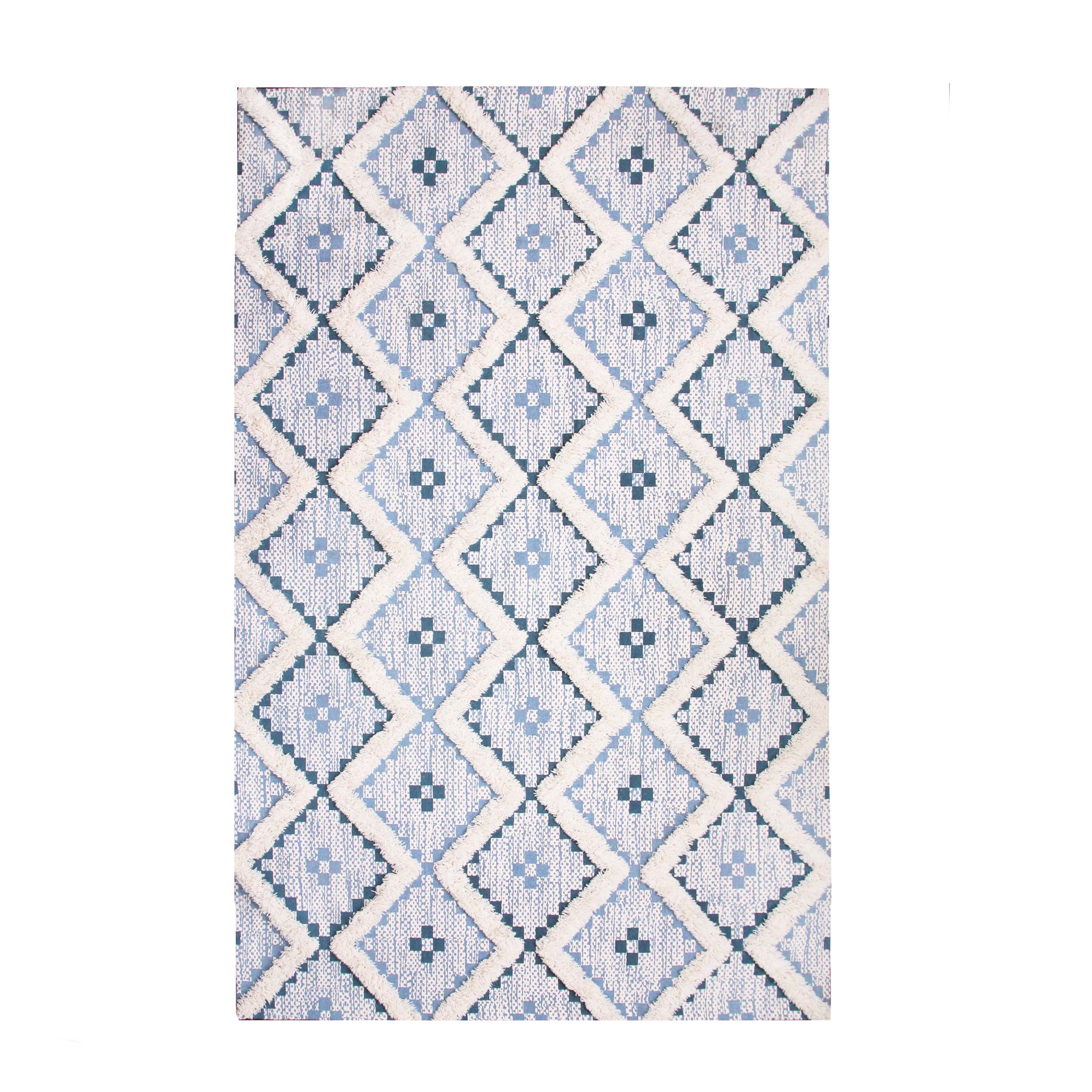 Hand Tufted Cotton Wool Geometric Farmhouse Area Rug - Soft Textured Boho Chic Rug for Living Room, Bedroom, Dining Room Decor