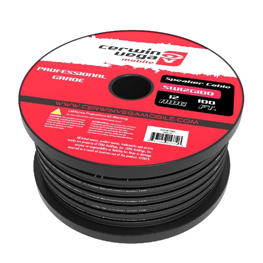 Cerwin Vega SW12G100 12 Gauge 100ft Speaker Wire - Frost Black with Red Edge for Home Theater, Car Audio, and Professional Sound Systems