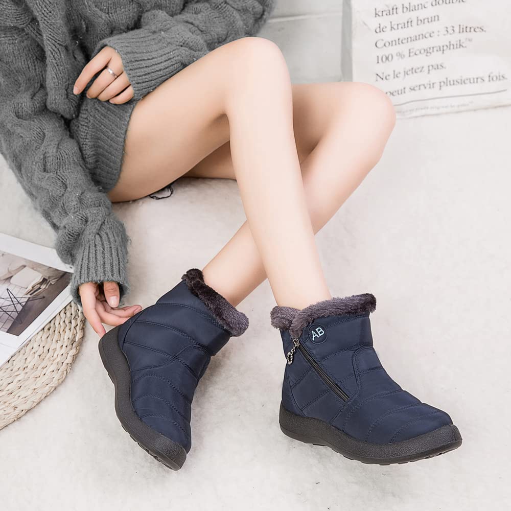 Women's Winter Snow Boots - Fur Lined Waterproof Ankle Booties with Slip-On Design for Outdoor Activities, Hiking & Cold Weather Fashion