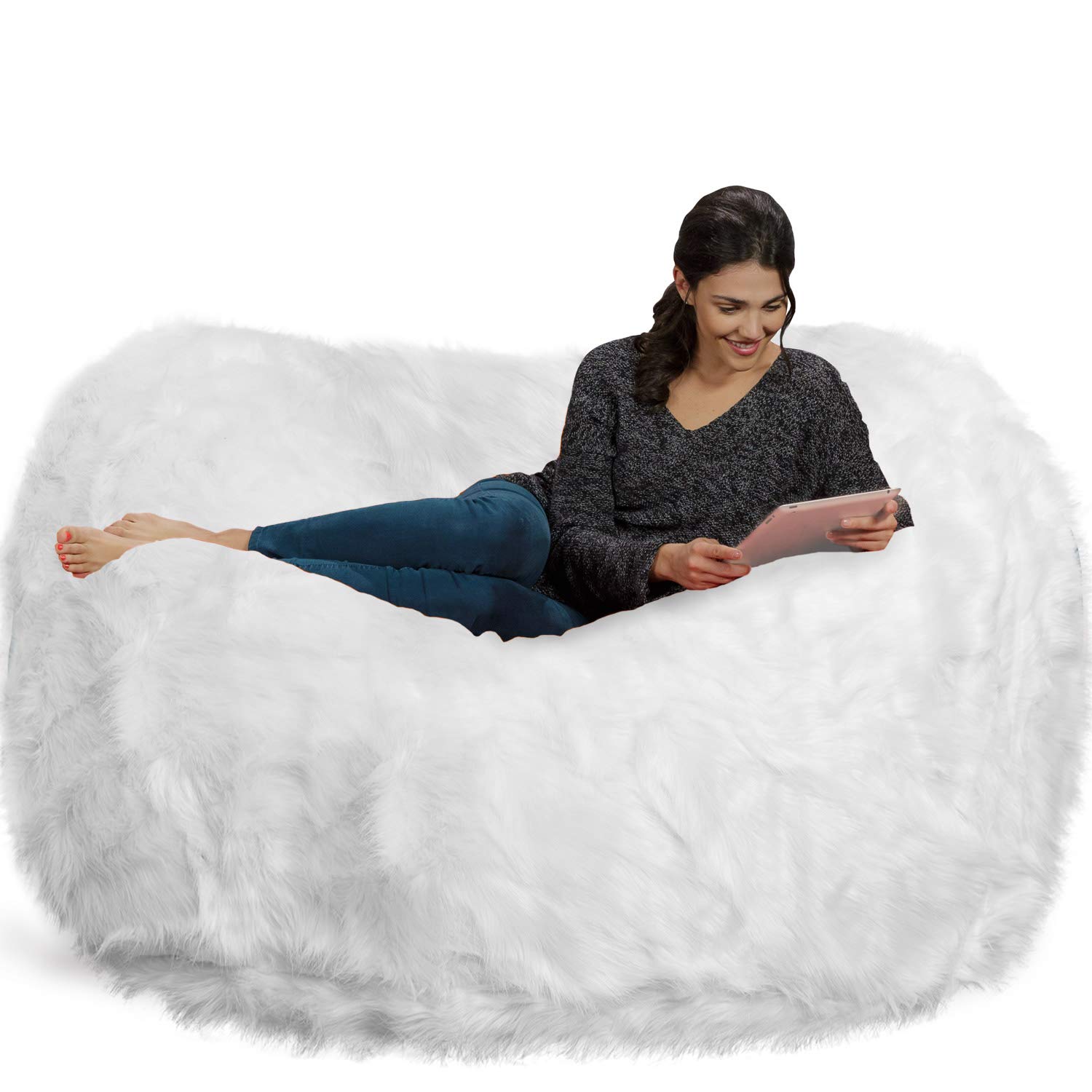 Chill Sack 6' Memory Foam Bean Bag Chair - Giant Faux Fur Lounger & Oversized Sofa Alternative for Living Room, Game Room, and Dorm Relaxation