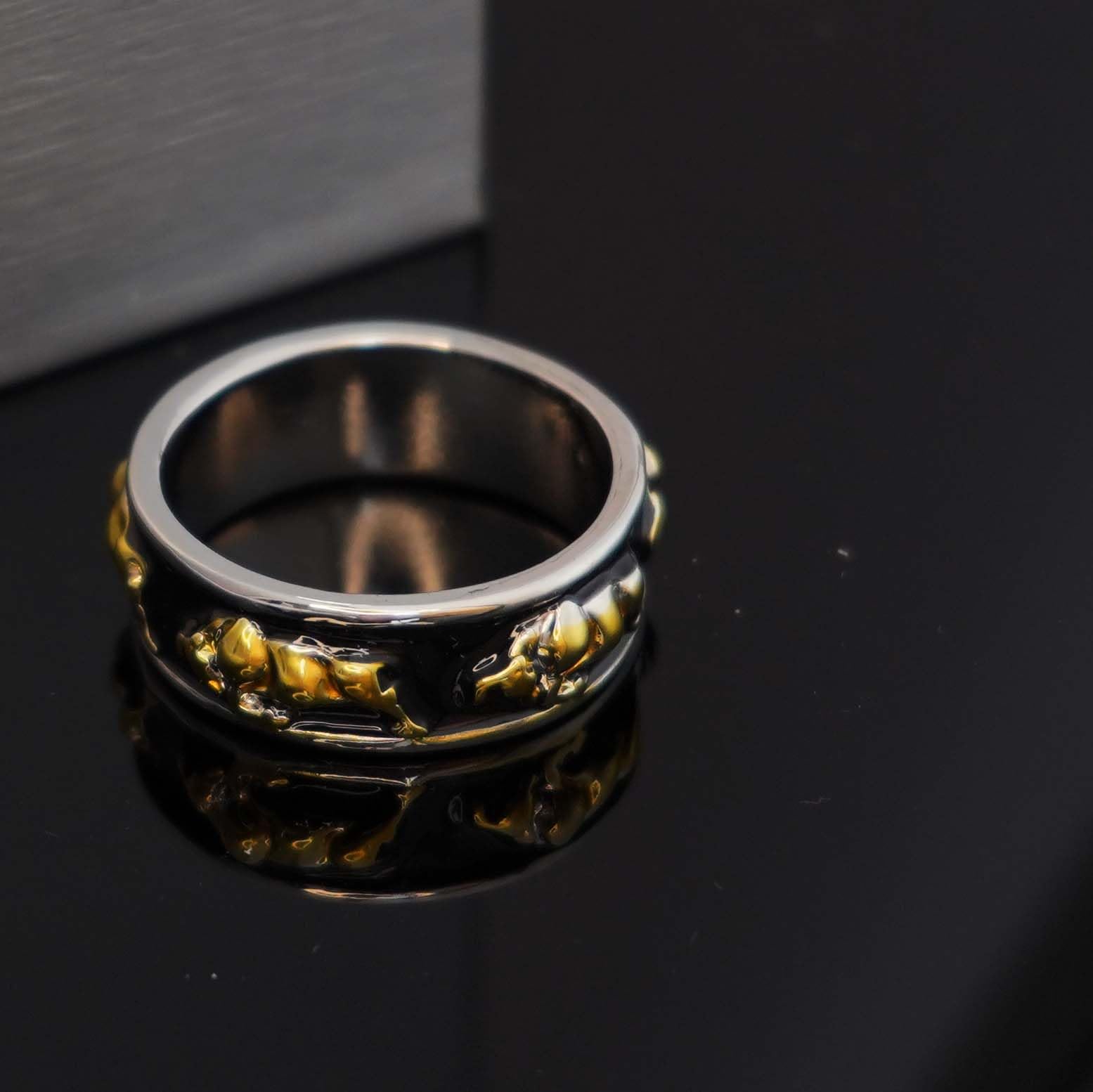 Taurus Bull Ring for Men - Norse Viking Bull Head Ring in Gold, Bull Totem & Tribal Biker Ring - Taurus Constellation Amulet Jewelry - Punk Animal Ring for Men - Perfect for Viking Lovers, Biker Fashion & Zodiac Gift Giving