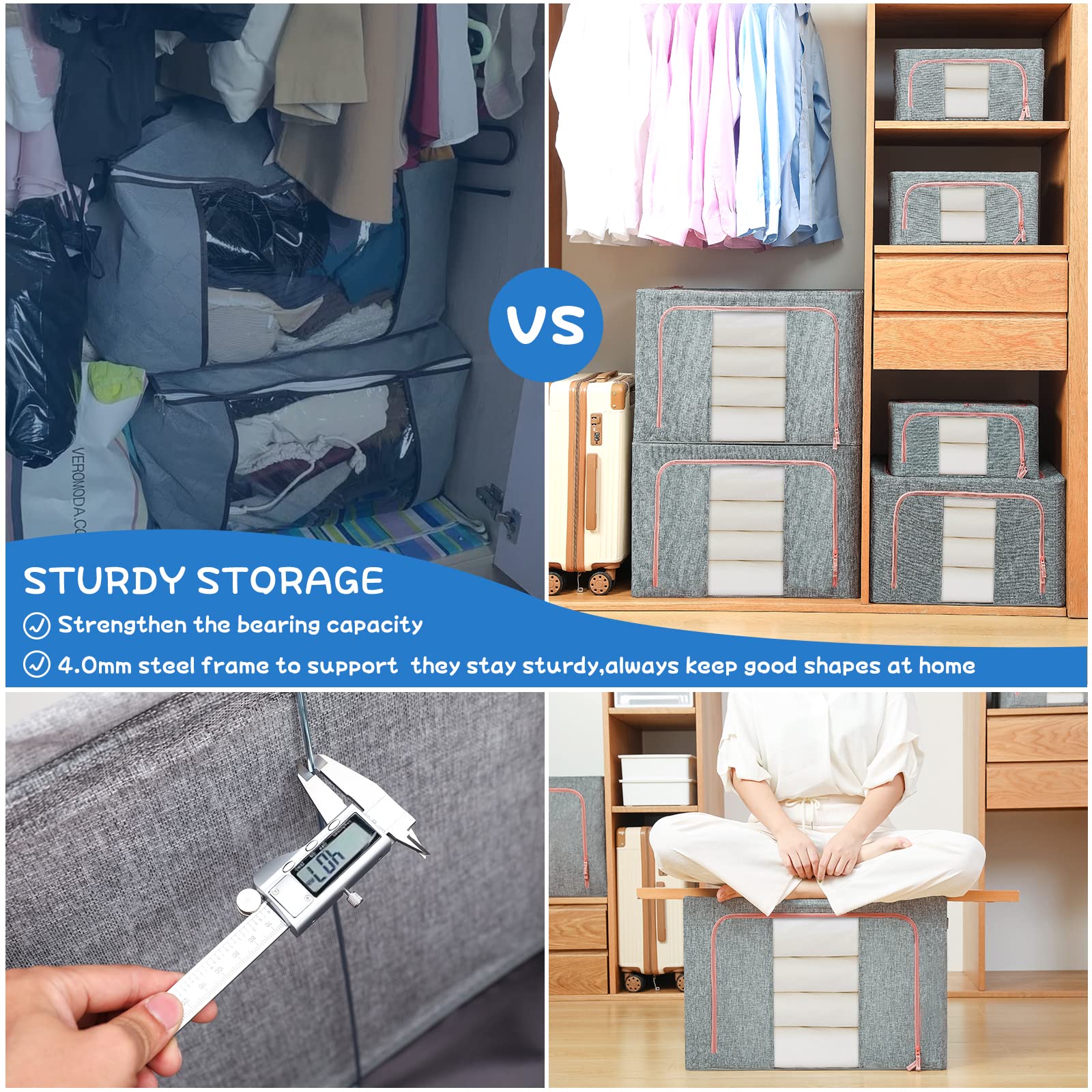 100L Large Cloth Storage Box - Foldable Closet Organizer with Handles for Clothes, Blankets & Seasonal Items | Space-Saving Wardrobe Storage Solution in Grey | Perfect for Bedroom, Closet & Travel Organization