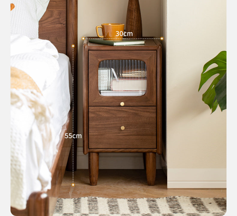 Solid Black Walnut Nightstand - Ultra Narrow Bedside Table with Calpa Wood - Perfect for Small Spaces, Apartments & Modern Bedrooms