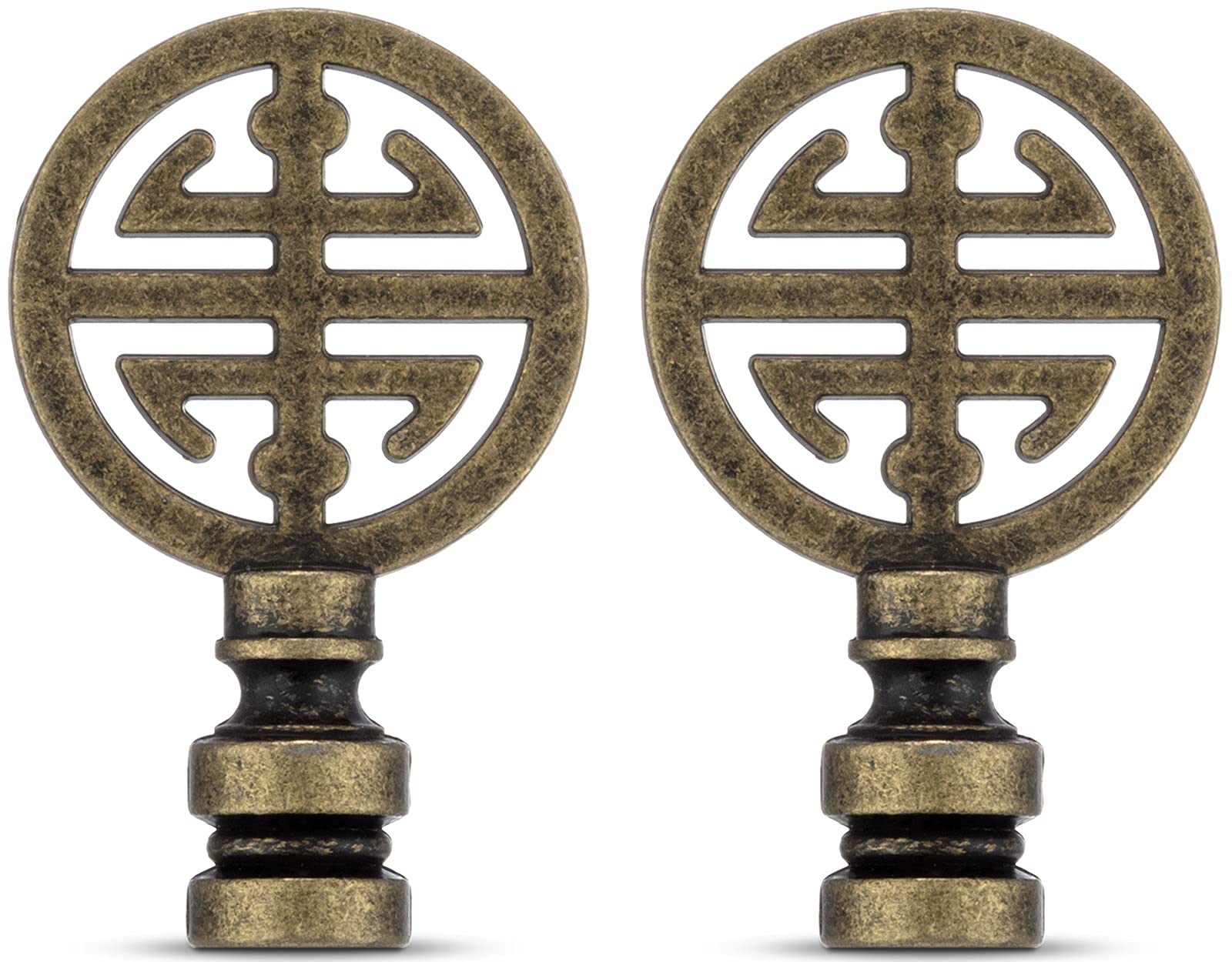 Antique Brass Oriental Lamp Finial - Solid Metal Screw Cap Knob for Lamp Shade Top - Decorative Accent for Table & Floor Lamps - Lucky Happiness Symbol (2-Pack) - Perfect for Home Decor, Living Room Lighting & Feng Shui Arrangements