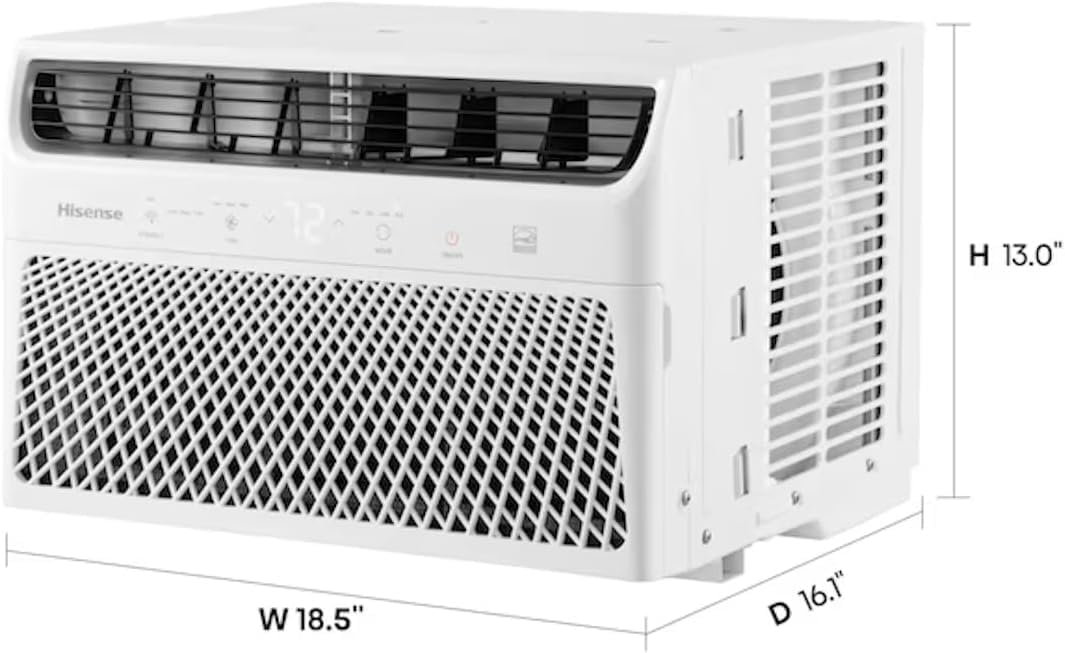 Hisense 8000 BTU Window Air Conditioner - 350 Sq Ft Cooling, Wi-Fi Enabled, 3-in-1 Function (Cool/Fan/Dehumidify), 4-Way Air Direction, Quiet 49dB, Remote & App Control - Perfect for Bedrooms, Living Rooms & Small Offices (Renewed)
