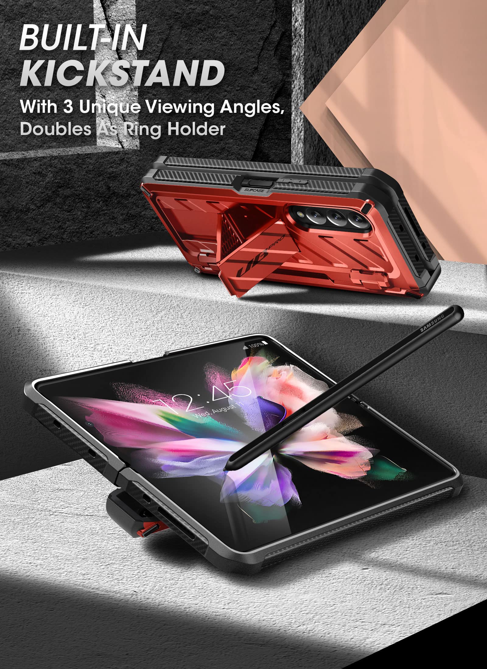 SUPCASE Unicorn Beetle Pro Case for Samsung Galaxy Z Fold 3 with S Pen Holder - Military Grade Protection, Built-in Screen Protector & Kickstand | Heavy Duty Protective Phone Cover for Work, Travel & Outdoor Activities