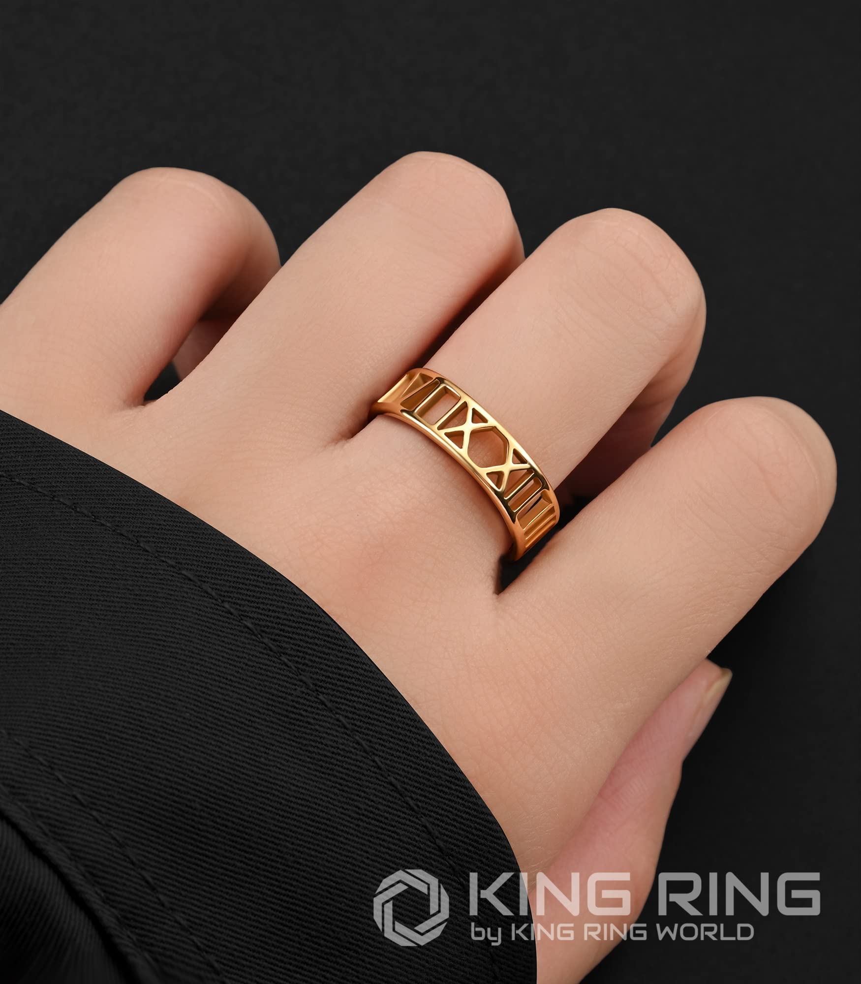 6mm Stainless Steel King Ring with Roman Numerals - Unisex Wedding Band for Men & Women - Durable USA Made Jewelry - Anniversary & Promise Ring - Perfect for Engagements, Weddings, Date Nights & Everyday Wear - Hypoallergenic & Tarnish Resistant - Ideal for Couples, Gifts & Special Occasions