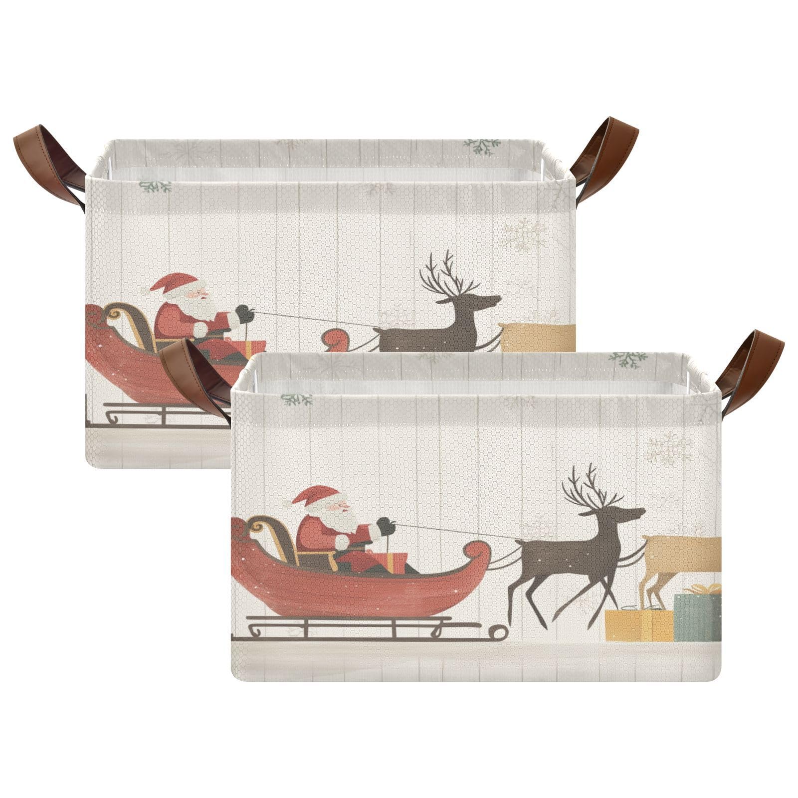 Emelivor Foldable Storage Bins with Handles - Decorative Reindeer Christmas Storage Baskets for Men, Nursery Shelves & Home Closet Organization | Perfect for Holiday Decor, Kids' Room & Bedroom Storage