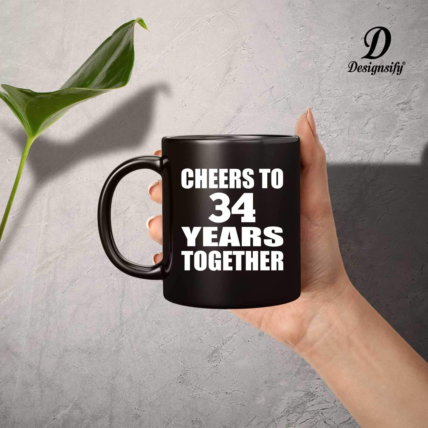 34th Anniversary Coffee Mug - 11oz Ceramic Tea Cup with Handle, Perfect Gift for Birthday, Mother's Day, Father's Day - Great for Couples, Parents, Him & Her - Ideal for Coffee, Tea & Hot Drinks at Home or Office