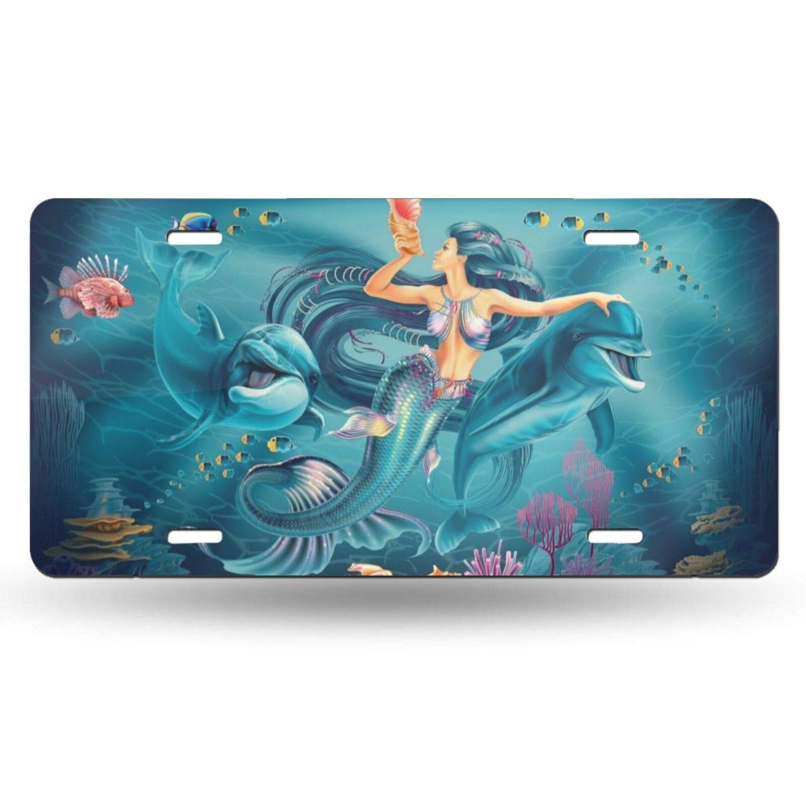 Stylish Delerain Mermaid Decorative Aluminum License Plate - 6x12 Inch Novelty Vanity Tag for Cars, Trucks & SUVs - Perfect Gift for Men, Women & Teens - Great for Personalizing Vehicles & Themed Car Shows