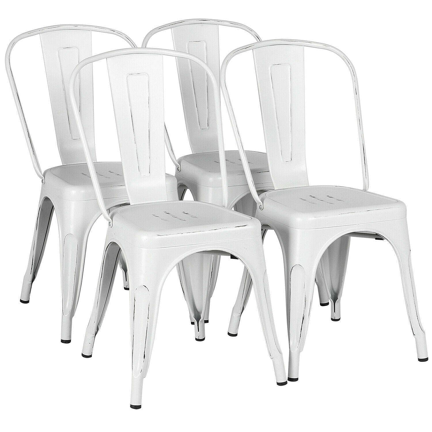 KHN Classic Iron Metal Dining Chairs Set of 4 - Stackable Indoor/Outdoor Kitchen & Coffee Chairs for Dining Room, Patio, Restaurant, Cafe and Backyard Use