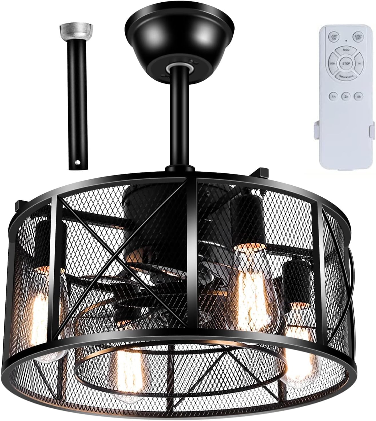 LEDMO Caged Ceiling Fan with Light & Remote - Adjustable Speed Black Industrial Fan for Kitchen, Bedroom, Farmhouse