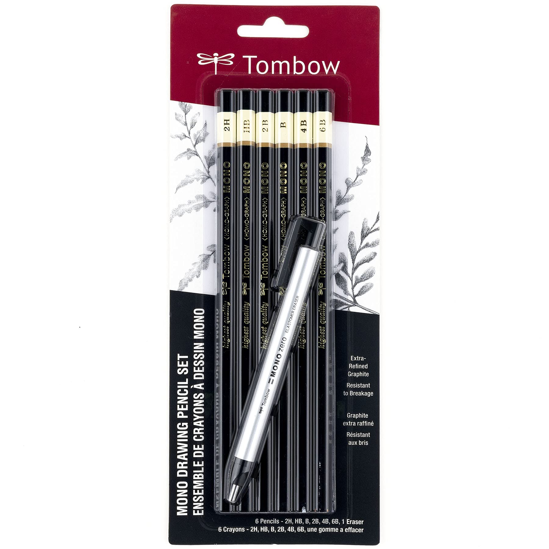 Tombow 61002 Mono Drawing Pencil Set - 0.5mm Graphite, 6-Pack with Zero Eraser - Professional Sketching & Drafting for Artists, Architects & Students - Perfect for Technical Drawing, Shading & Detailed Artwork