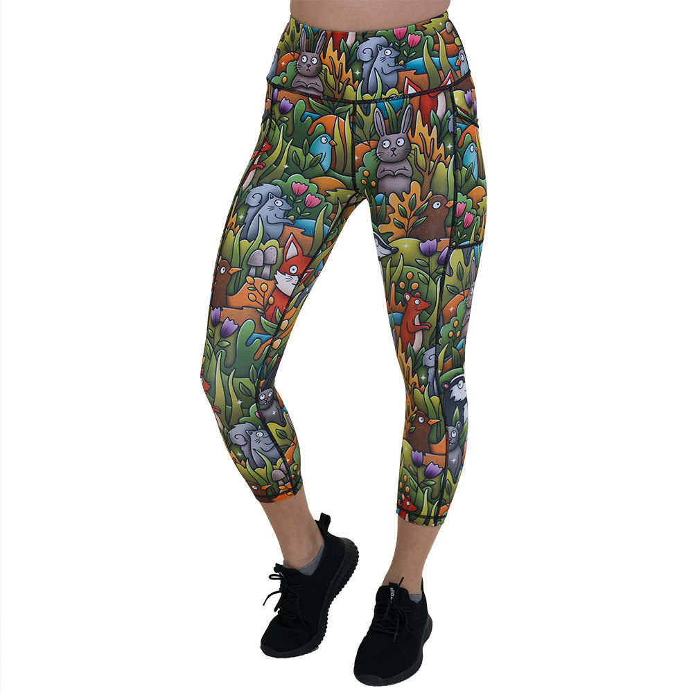 Woodland Creatures Leggings for Women - Cute Animal Print Yoga Pants with Fox, Deer & Owl Design - Perfect for Yoga, Workout & Casual Wear