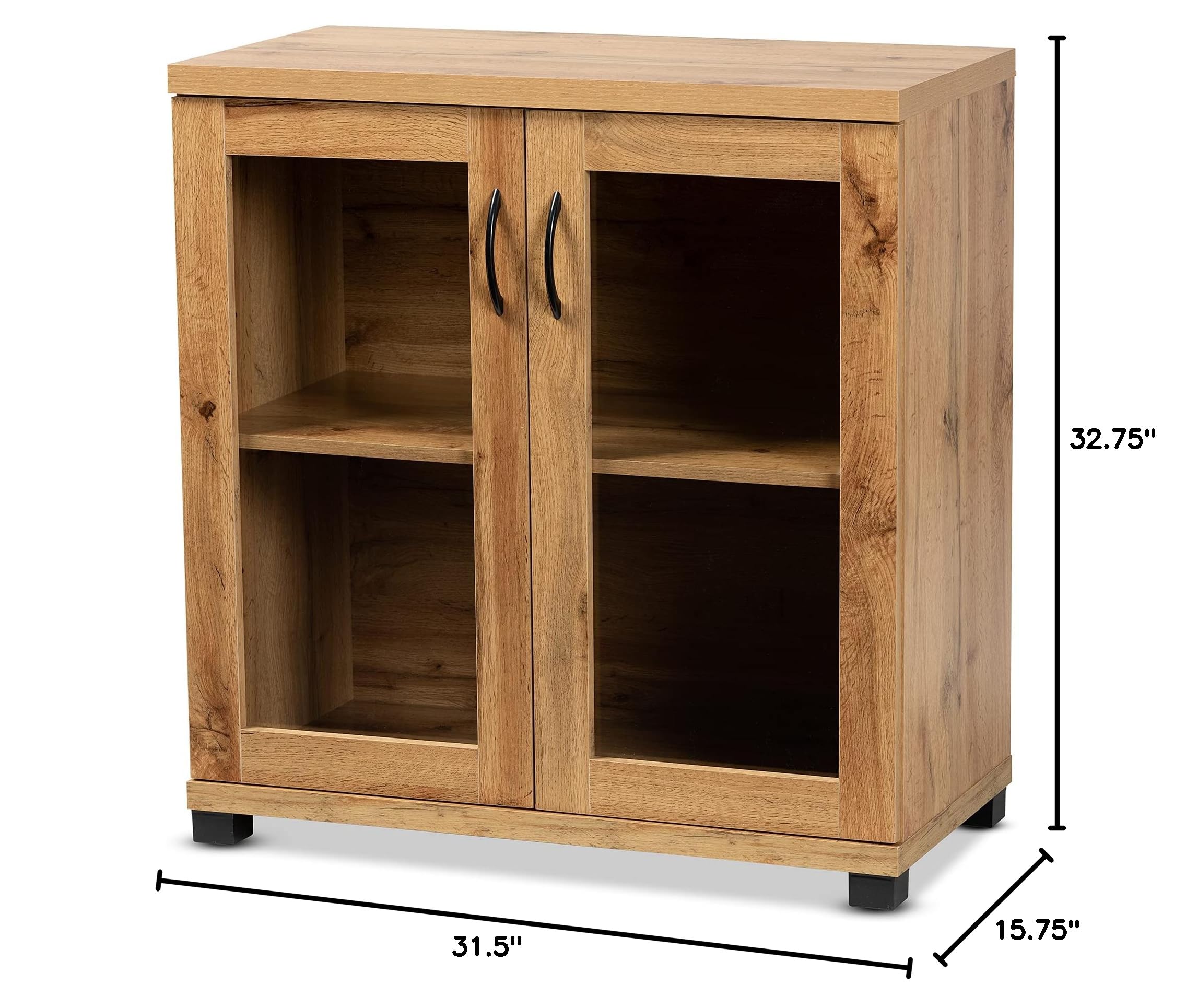 Baxton Studio Zentra Modern Oak Brown Wood 2-Door Storage Cabinet with Glass Doors - Contemporary Home Office Furniture for Living Room, Bedroom & Entryway Storage