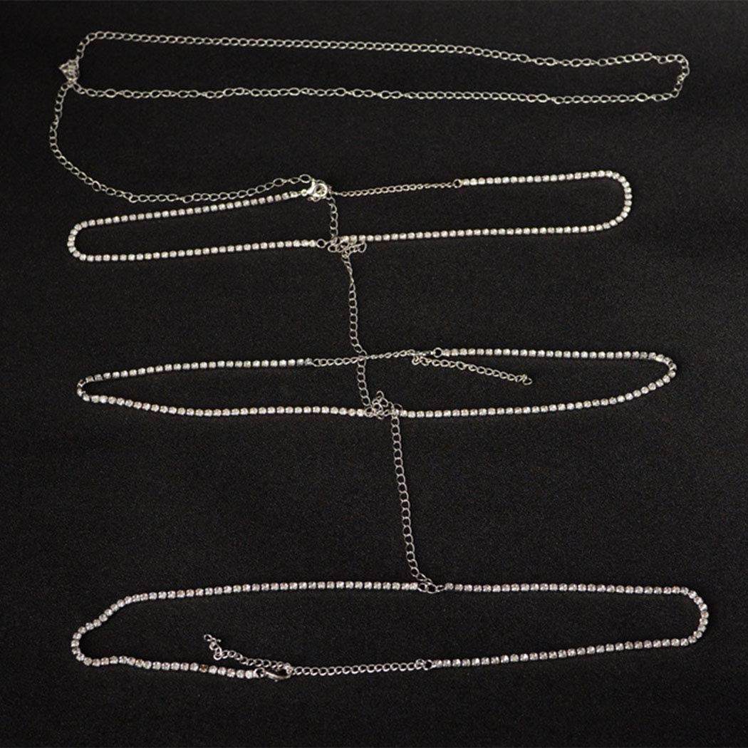 Yienate Boho Leg Chain - Personalized Rhinestone Thigh Chain Body Jewelry for Women (Silver) | Perfect for Music Festivals, Beach Parties & Boho Style Outfits