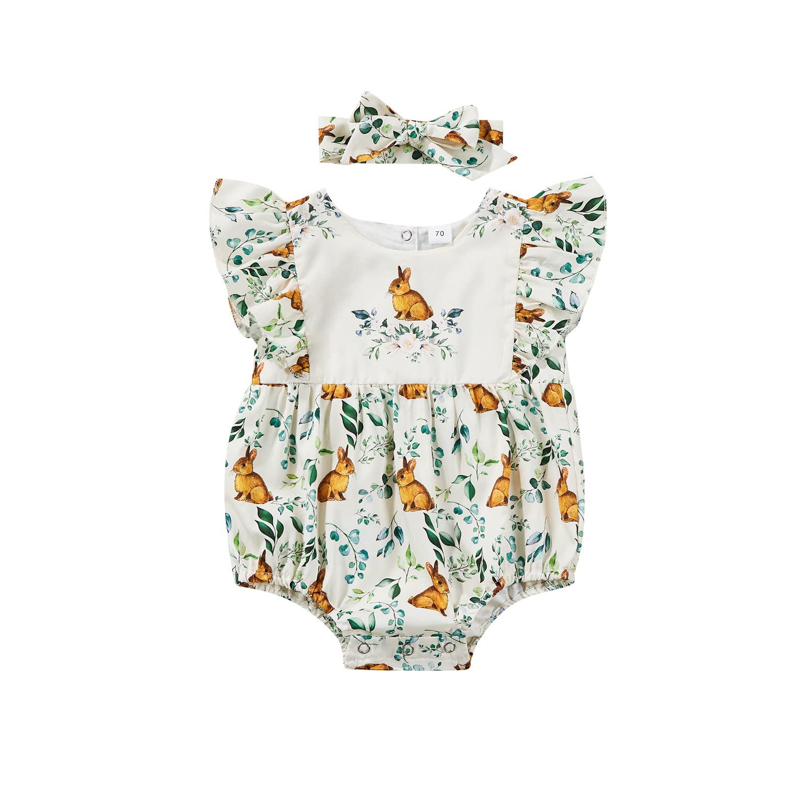 My 1st Easter Bunny Ruffle Bodysuit - Cute Rabbit Print Baby Girl Romper Jumpsuit for Newborn Easter Outfit | Perfect for Easter Photos, Church & Family Gatherings