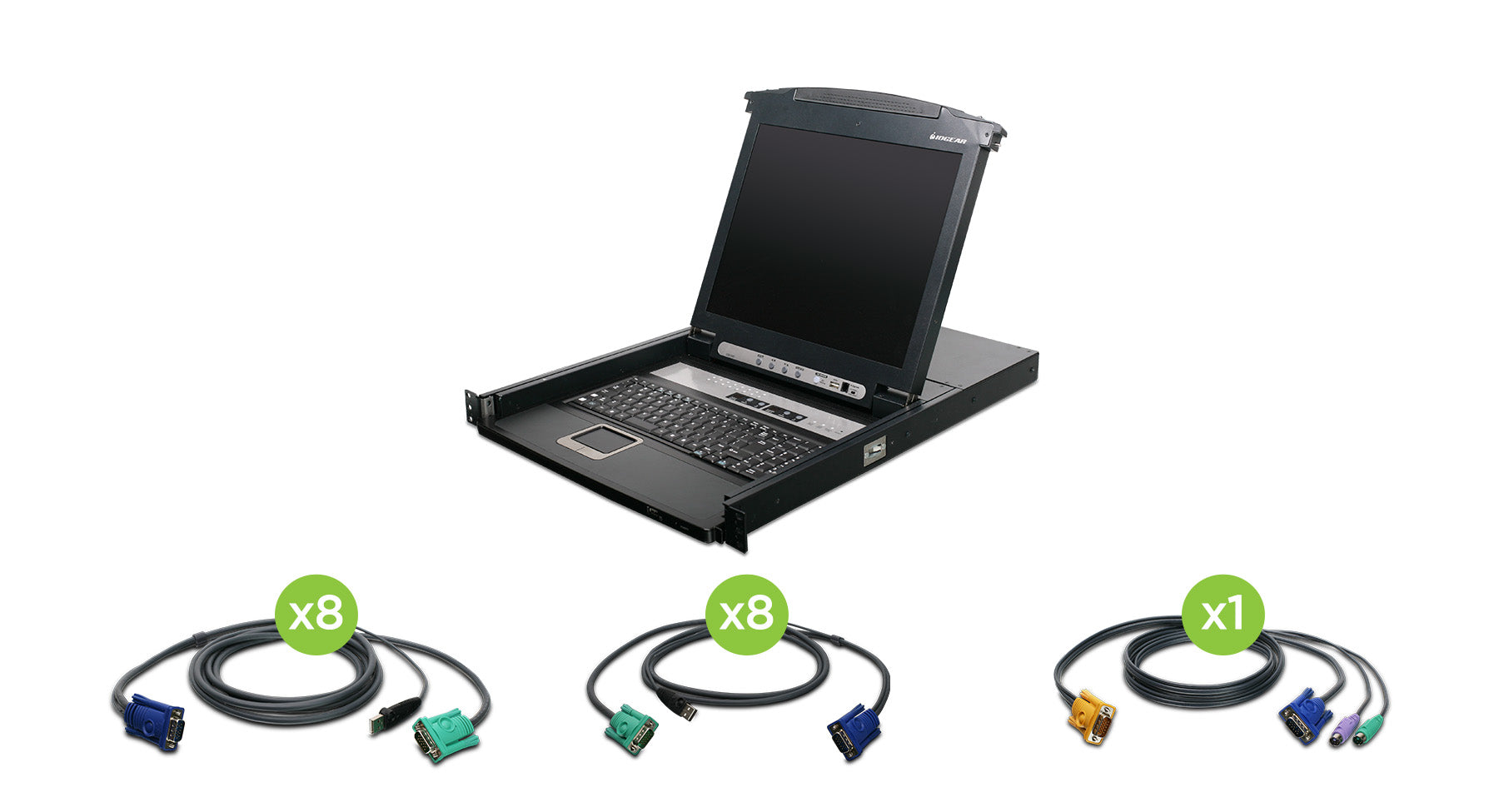 16 Port LCD Combo KVM Switch with USB Cables - Multi-Computer Control for Server Rooms, Data Centers & IT Workstations