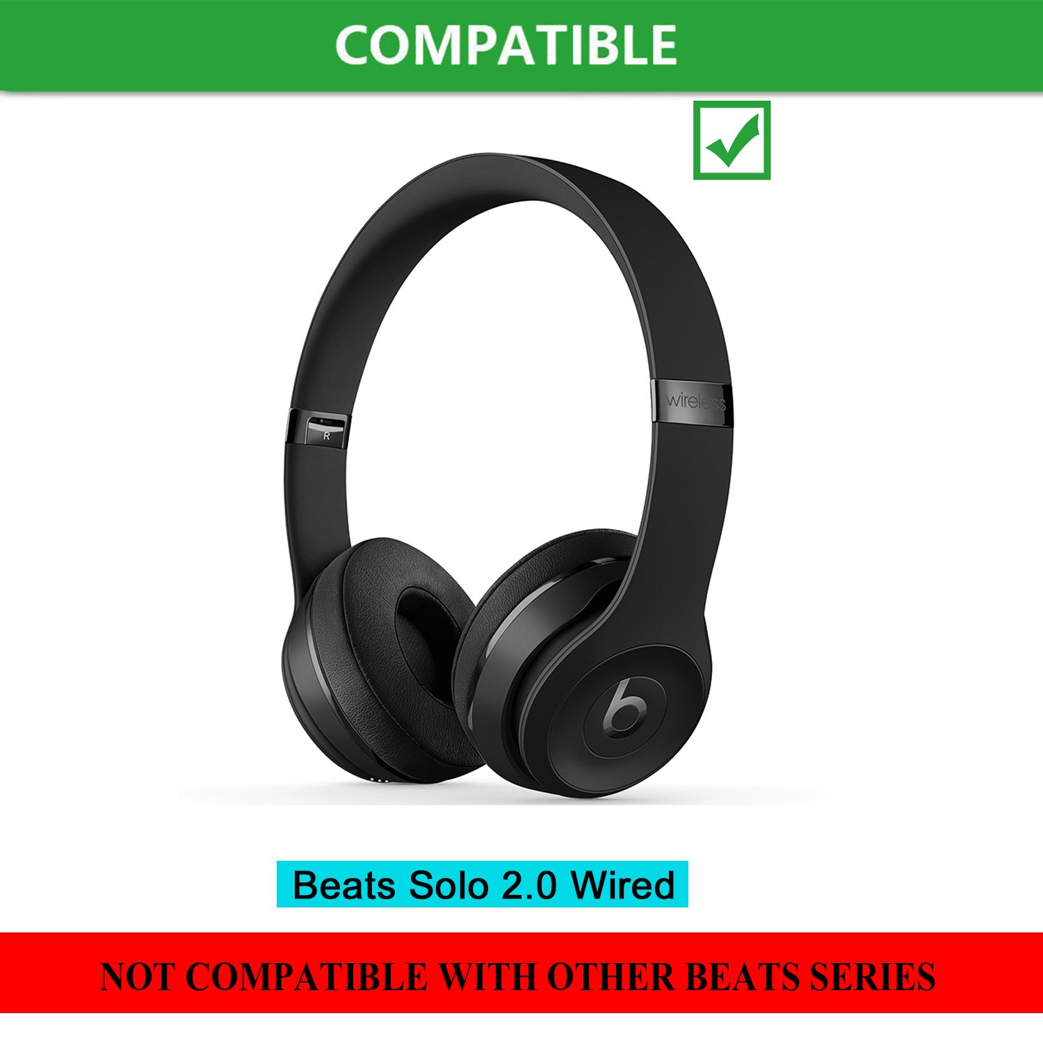 Premium Replacement Earpads for Beats Solo2 Wired Headphones - JECOBB Protein Leather Memory Foam Ear Cushions (Black) | Comfort Upgrade for Music, Gaming & Travel | Solo2 Wired Only (Not Compatible with Solo 2/3 Wireless)