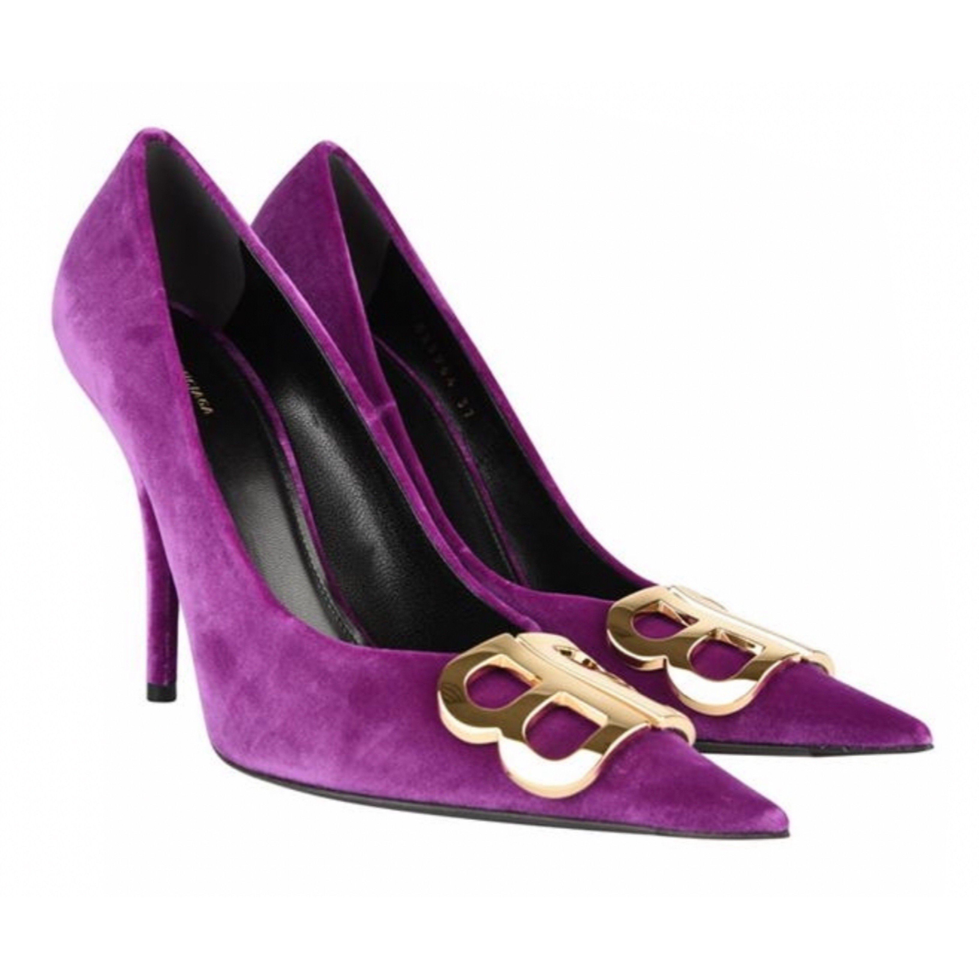 Balenciaga Purple Velvet BB Heels - Women's Luxury High Heel Pumps for Party, Wedding & Evening Events