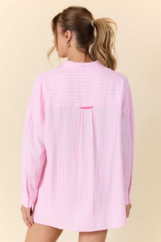 Take It Slow Pink Pinstripe Lounge Set - Soft Womens Pajama Set with Comfortable Shorts & Top | Perfect for Relaxing at Home, Lounging or Sleepwear