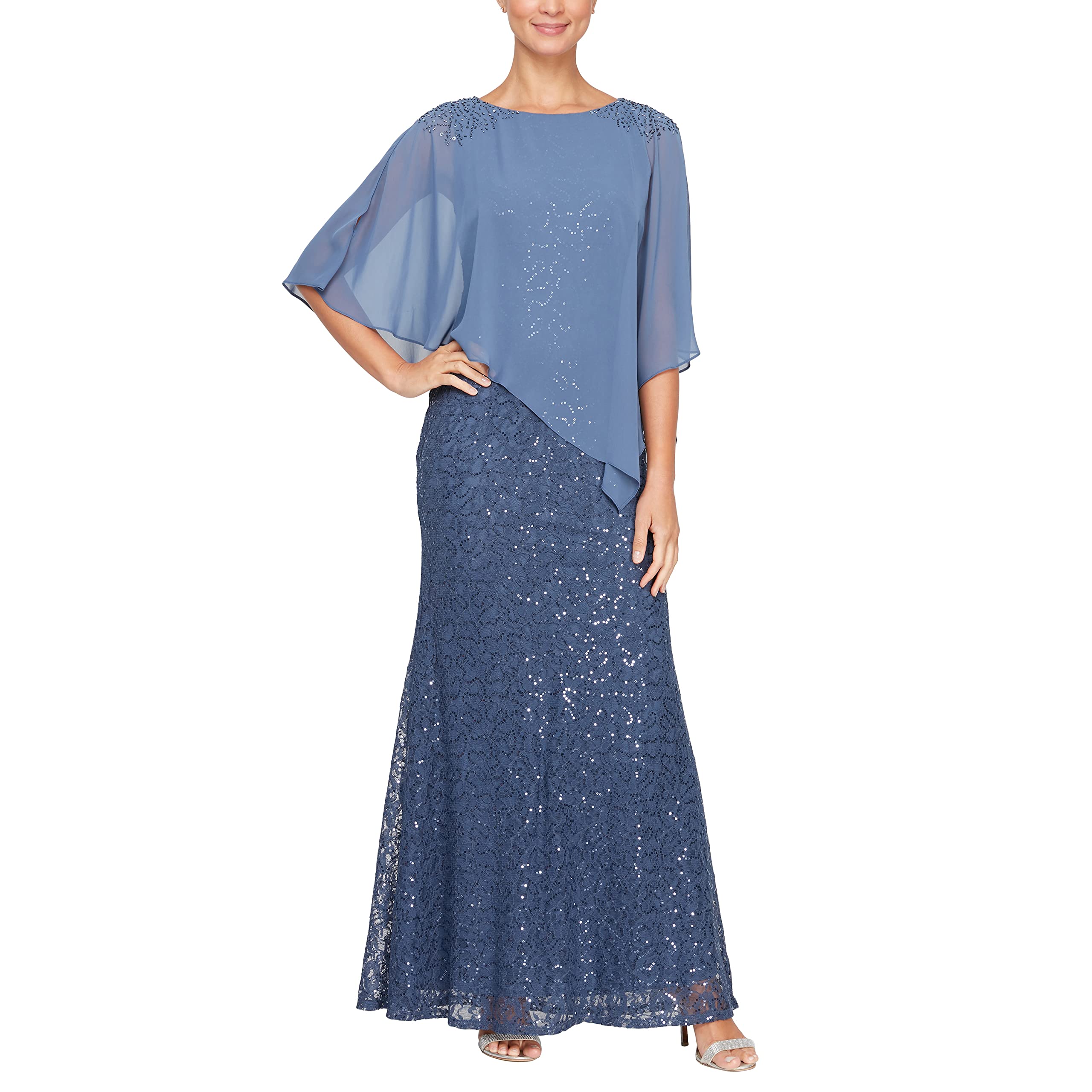 S.L. Fashions Women's Long Ombre Popover Cape Dress - Elegant Boho Maxi Dress for Beach, Wedding & Special Occasions