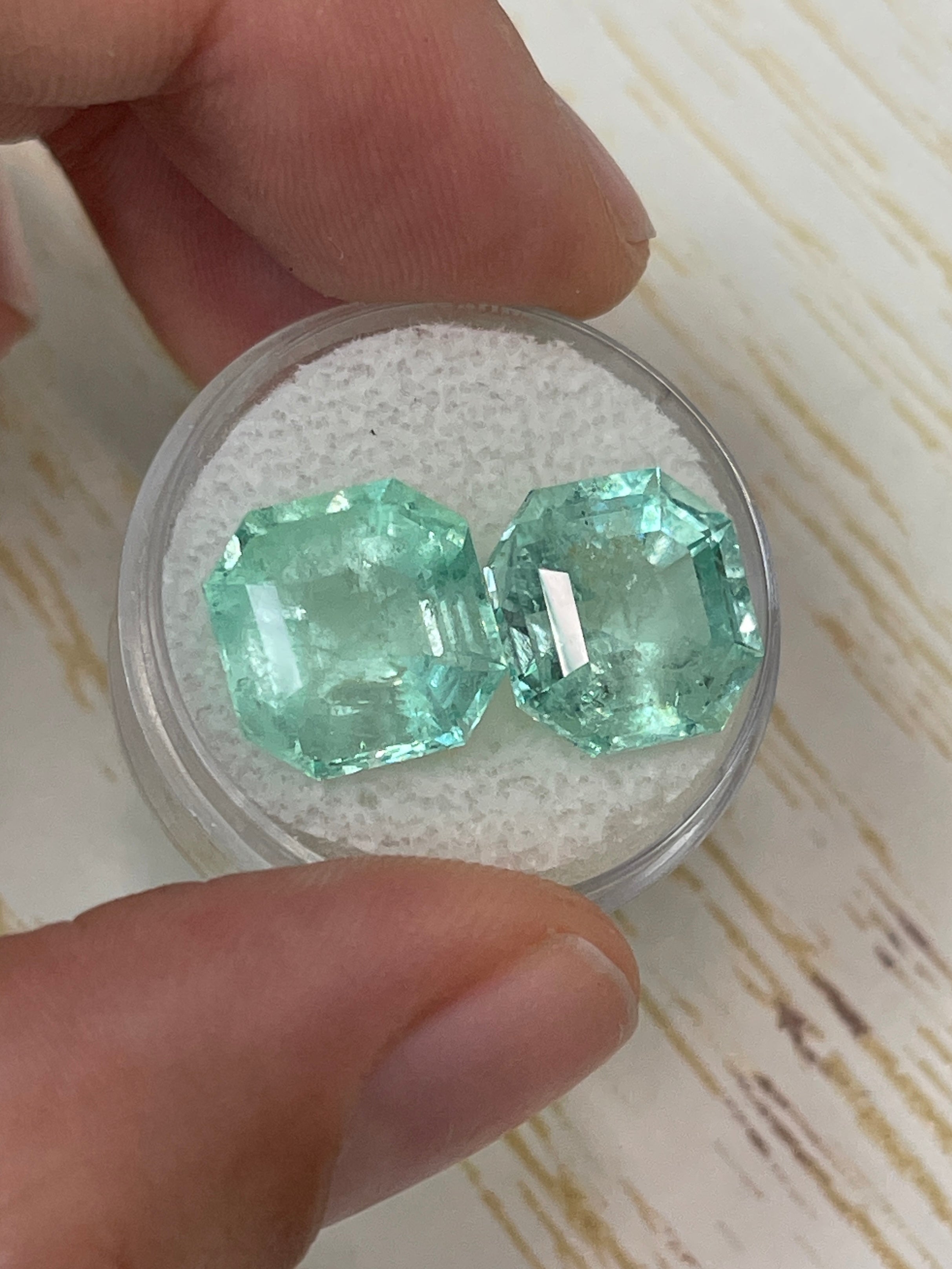 16.34tcw Matching Light Green Natural Colombian Loose Emeralds - Asscher Cut Gemstones for Jewelry Making, Engagement Rings & Luxury Gifts