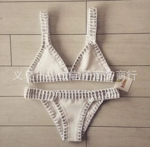 Handmade Crochet Bikini Set - Plus Size Women's Swimwear with Knitted Splicing Design | Perfect for Beach Vacations, Pool Parties & Summer Getaways