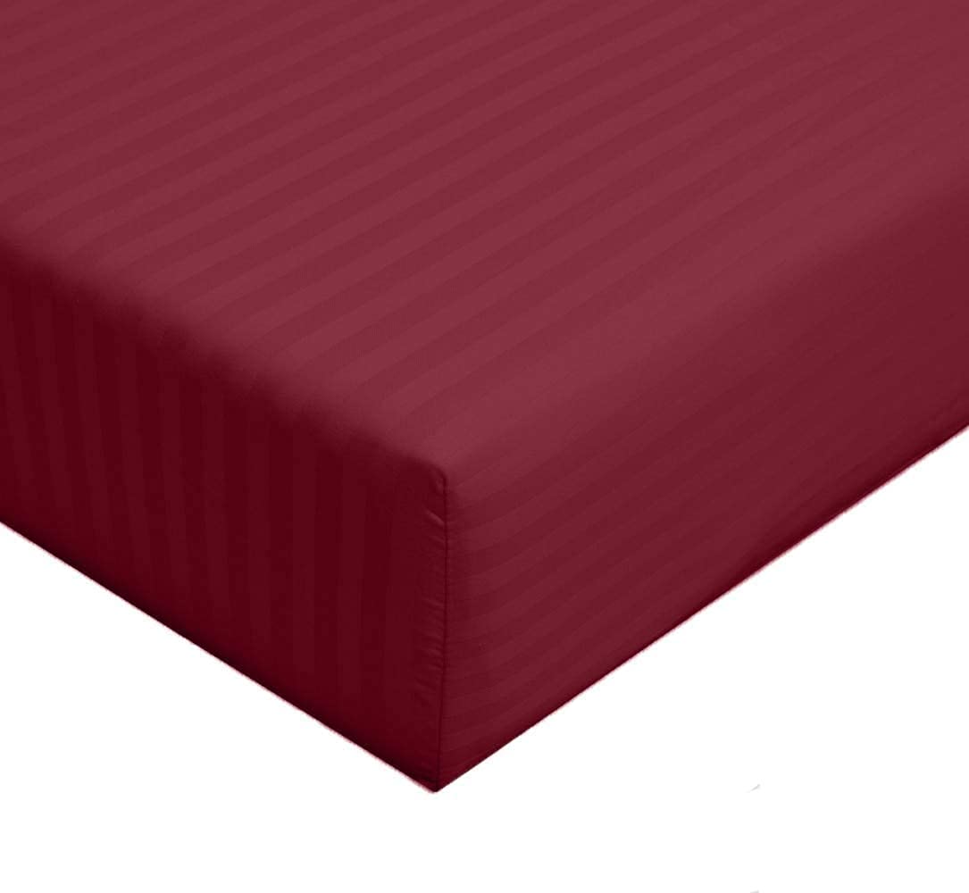 Premium 100% Giza Egyptian Cotton Fitted Sheet - Stripe Burgundy Full-XL Size (1 PC) - Ultra Soft 1000 Thread Count - Deep Pocket Fits Mattress Up to 18