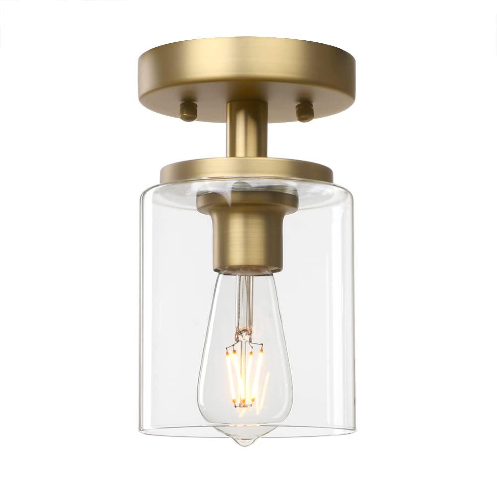 Pathson Industrial Ceiling Light Fixture with Glass Shade - 1-Light Flush Mount Pendant Lighting for Hallway, Loft, Kitchen & Bar - Vintage Edison Style Close-to-Ceiling Chandelier - Perfect for Farmhouse, Industrial & Modern Home Decor