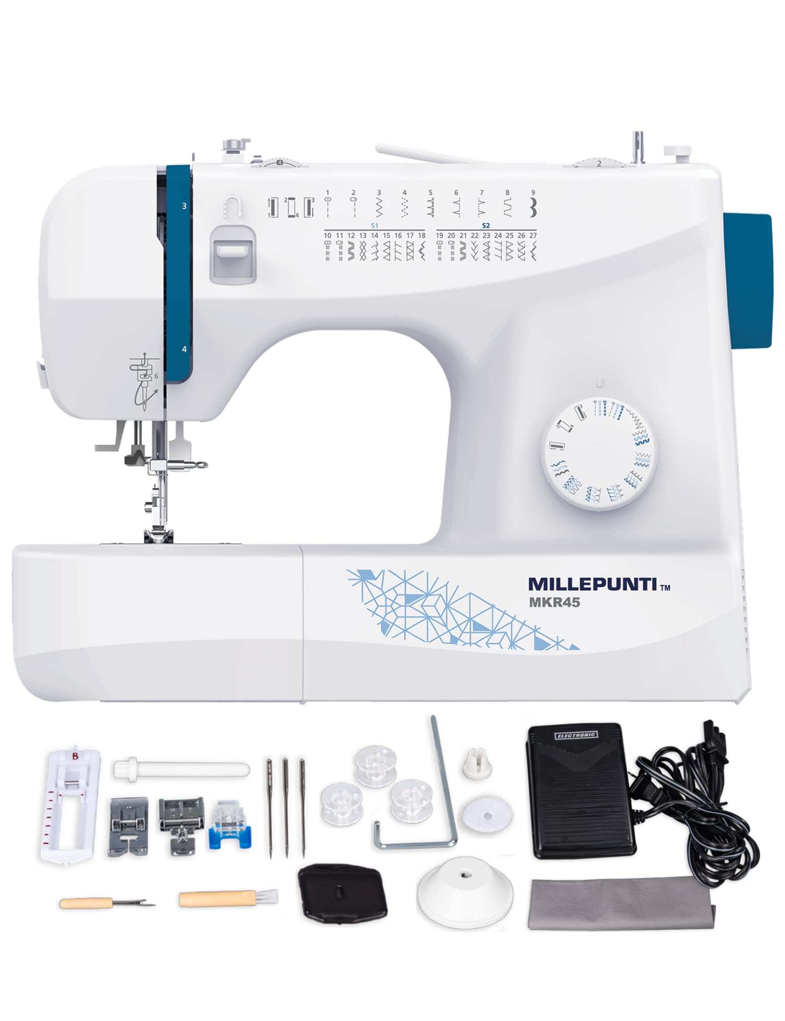 **MKR45 Sewing Machine for Beginners – 25 Stitches, 4 Presser Feet & Accessory Kit – Automatic Needle Threader & Bobbin Winder – Perfect for Quilting, Lightweight Fabrics & DIY Projects**