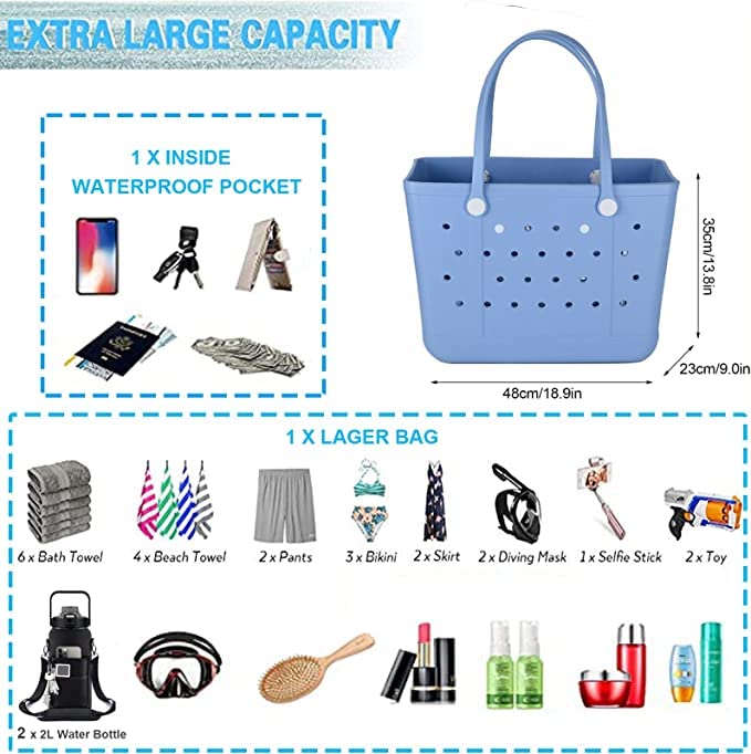 **Waterproof Beach Tote Bag - Extra Large Durable & Washable Rubber Tote for Women - Perfect for Beach, Pool, Boat, Gym & Sports Activities**