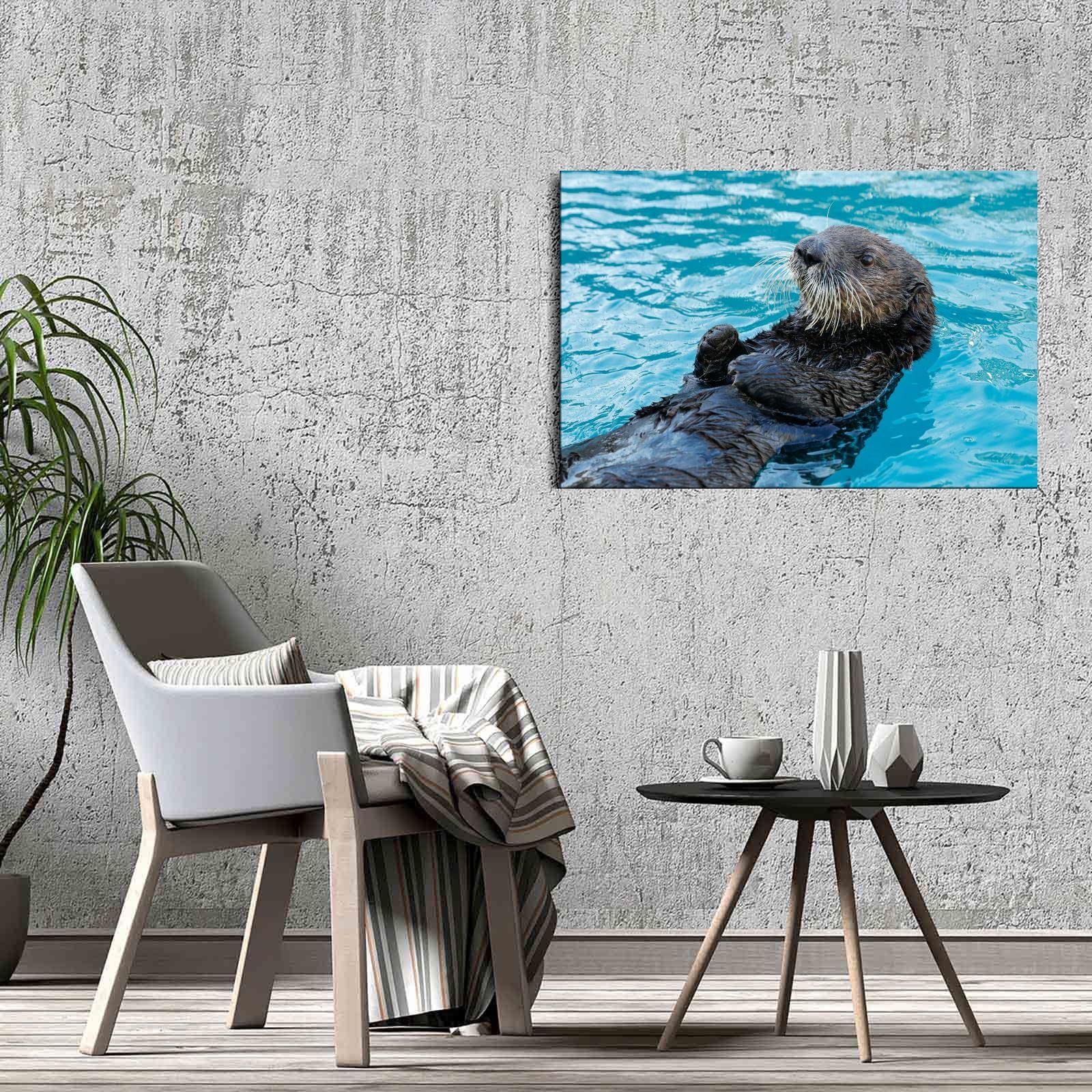 Otter Canvas Prints - Modern Wall Art Decor for Home, Office & Kids Room - Framed Animal Posters 18x12 Inches - Perfect for Living Room, Bedroom & Nursery Decor