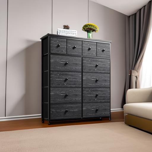 EnHomee 12-Drawer Black Dresser for Bedroom - Fabric Storage Chest of Drawers, 11.9