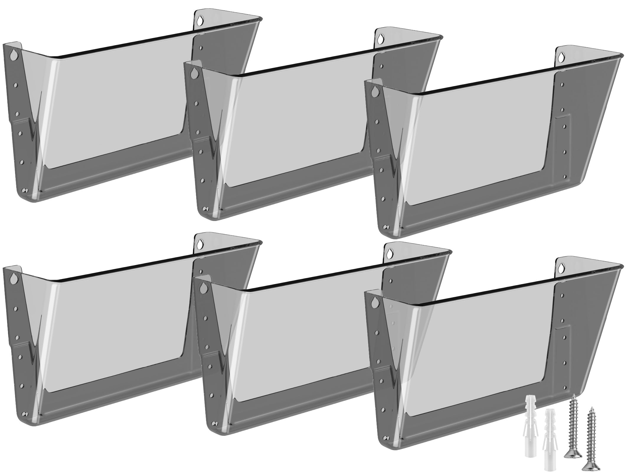 MaxGear Acrylic Wall File Organizer - 6 Pocket Hanging File Holder, Clear Wall Mounted Mail Organizer for School, Office & Home - Smoke Color (13x4x7 inches) - Perfect for Bills, Letters, Magazines & Office Documents Organization
