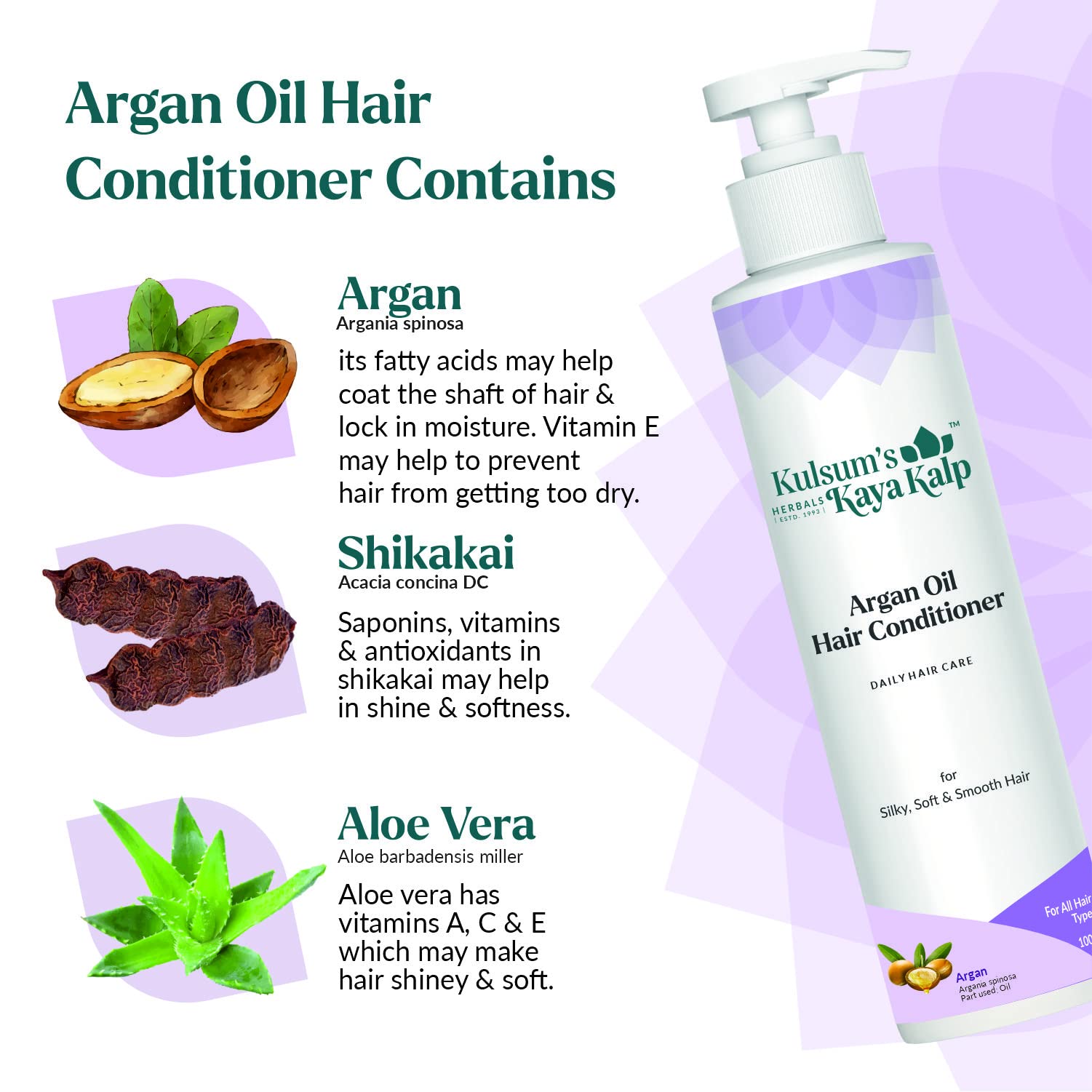 Kulsum's Kaya Kalp Herbals Argan Oil Hair Conditioner - 100ml | Silky, Soft & Smooth Hair Treatment for Men & Women | Nourishes All Hair Types | Perfect for Daily Use, Dry Hair Care & Salon-Quality Results at Home