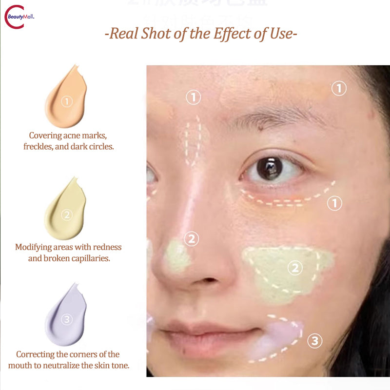 XIXI Flawless Skin Long Lasting 3 Color Concealer Palette - Full Coverage Liquid Makeup for Dark Circles, Blemishes & Acne - Perfect for Everyday Wear & Professional Makeup Artists