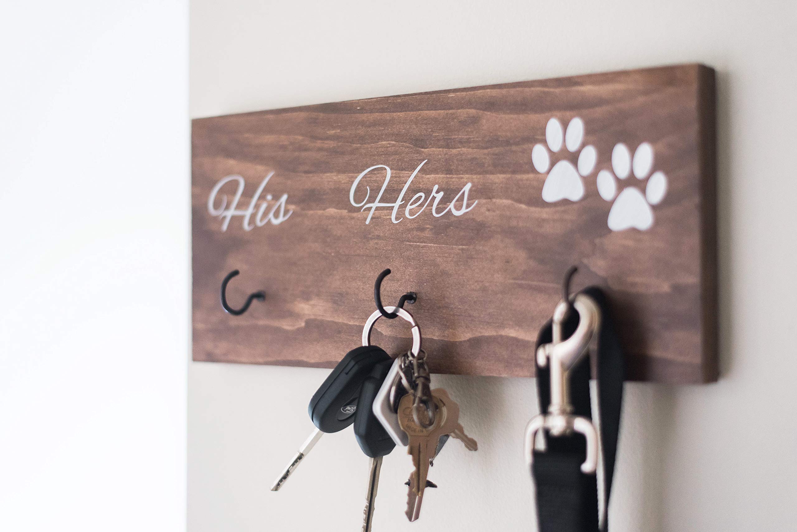 Wall Mounted Leash & Key Holder for Dog Lovers - His Hers and Paws Design - 12