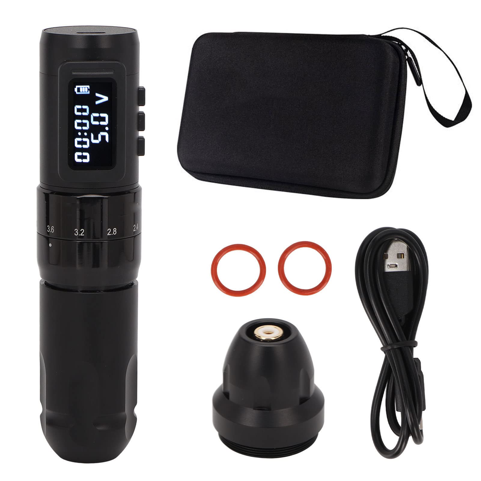 EXCLUZO Wireless Tattoo Pen Machine - Professional Cordless Tattoo Gun with LED Display, 10V Power & 10000RPM Speed, 4.0mm Eccentric Wheel (Black) - Ideal for Tattoo Artists, Beginners, and Professional Body Art Studios
