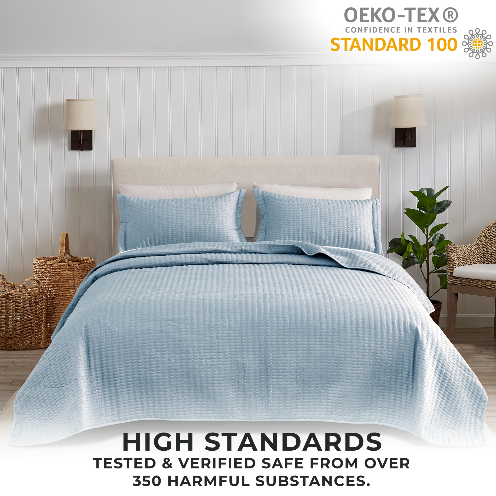 Great Bay Home Alicia Collection 2-Piece Channel Stitch Quilt Set with Shams - Twin Size Baby Blue All-Season Bedding for Cozy Bedroom Decor