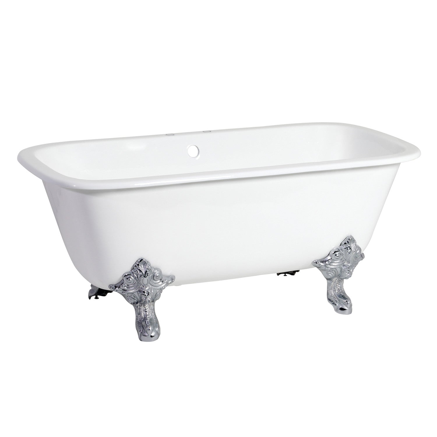 Aqua Eden 67 Inch White Cast Iron Clawfoot Bathtub - Rectangular Double Ended Freestanding Tub with 7 Inch Faucet Drillings & Polished Chrome Finish | Perfect for Vintage Bathroom Decor, Spa Retreats & Luxury Home Renovations