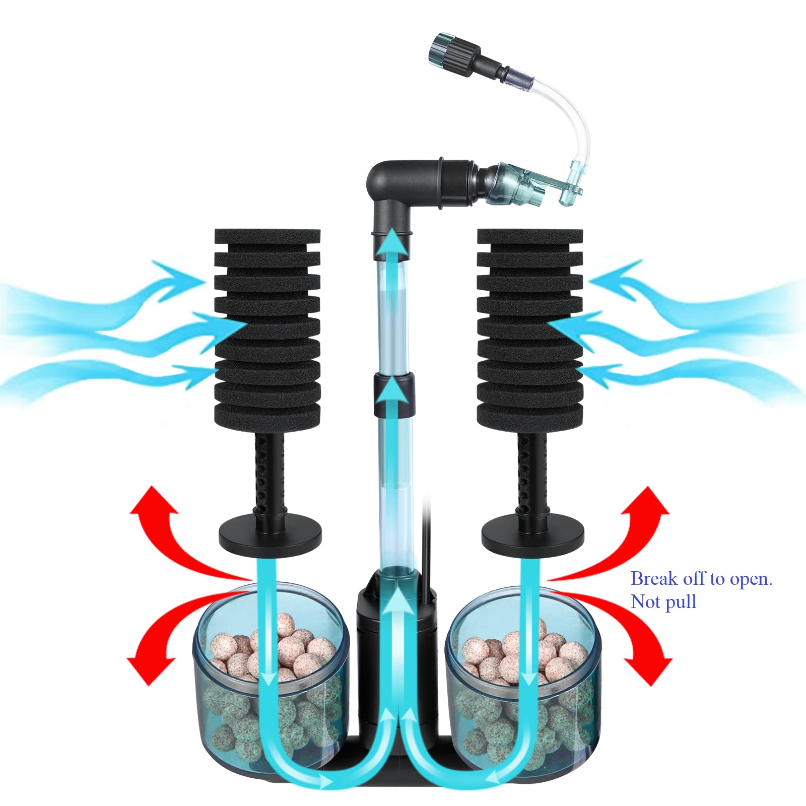 Ultra Quiet Aquarium Sponge Filter Bubbler with Water Pump & Ceramic Balls - 15-50 Gallon Fish Tank Filter for Shrimp Breeding, Tropical Fish Tanks & Freshwater Aquariums